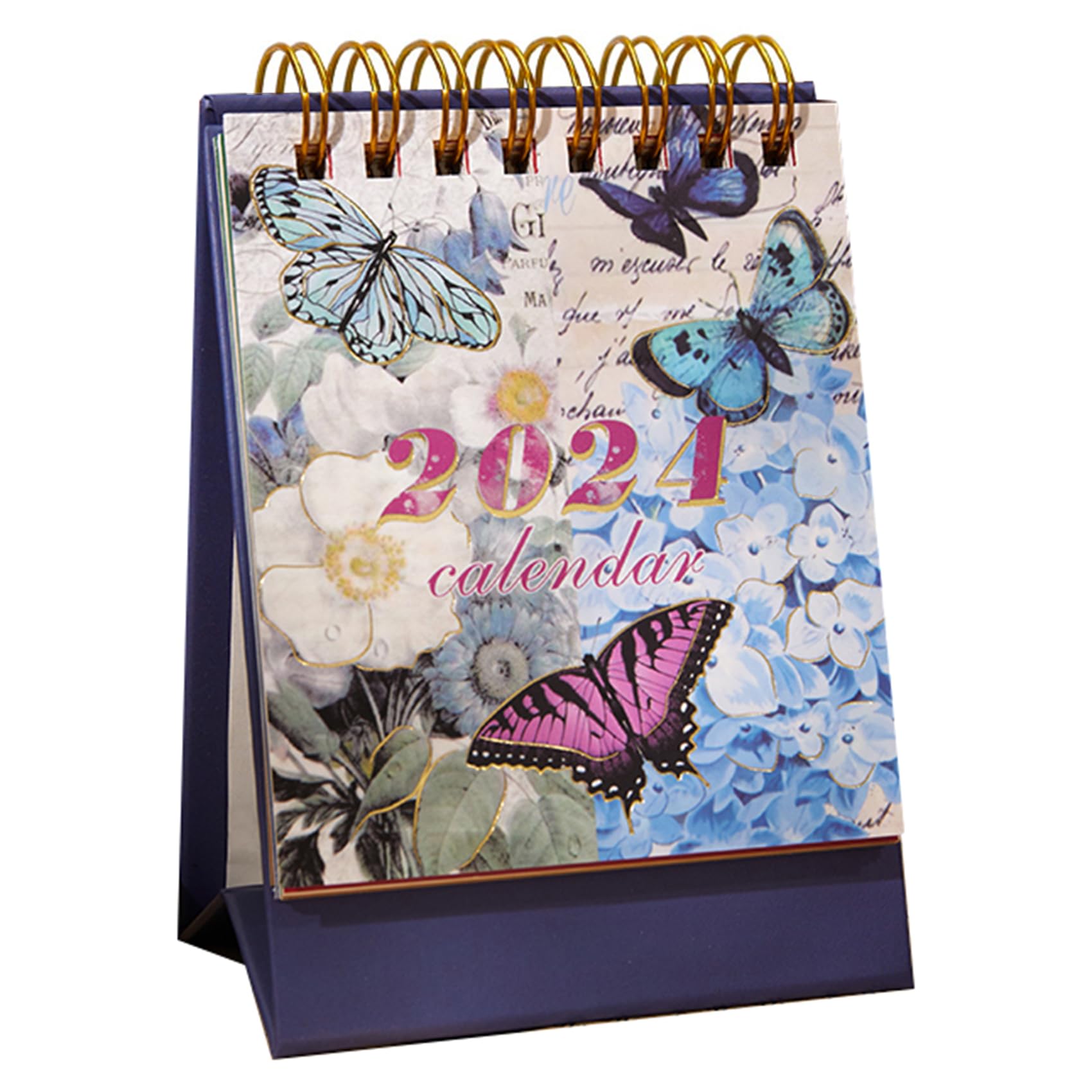 2024 Mini Desk Calendar School Desktop Planner Vintage Pattern Calendar 4.4" x 3.2" - Butterfly (Oct. 2023 to Dec. 2024)