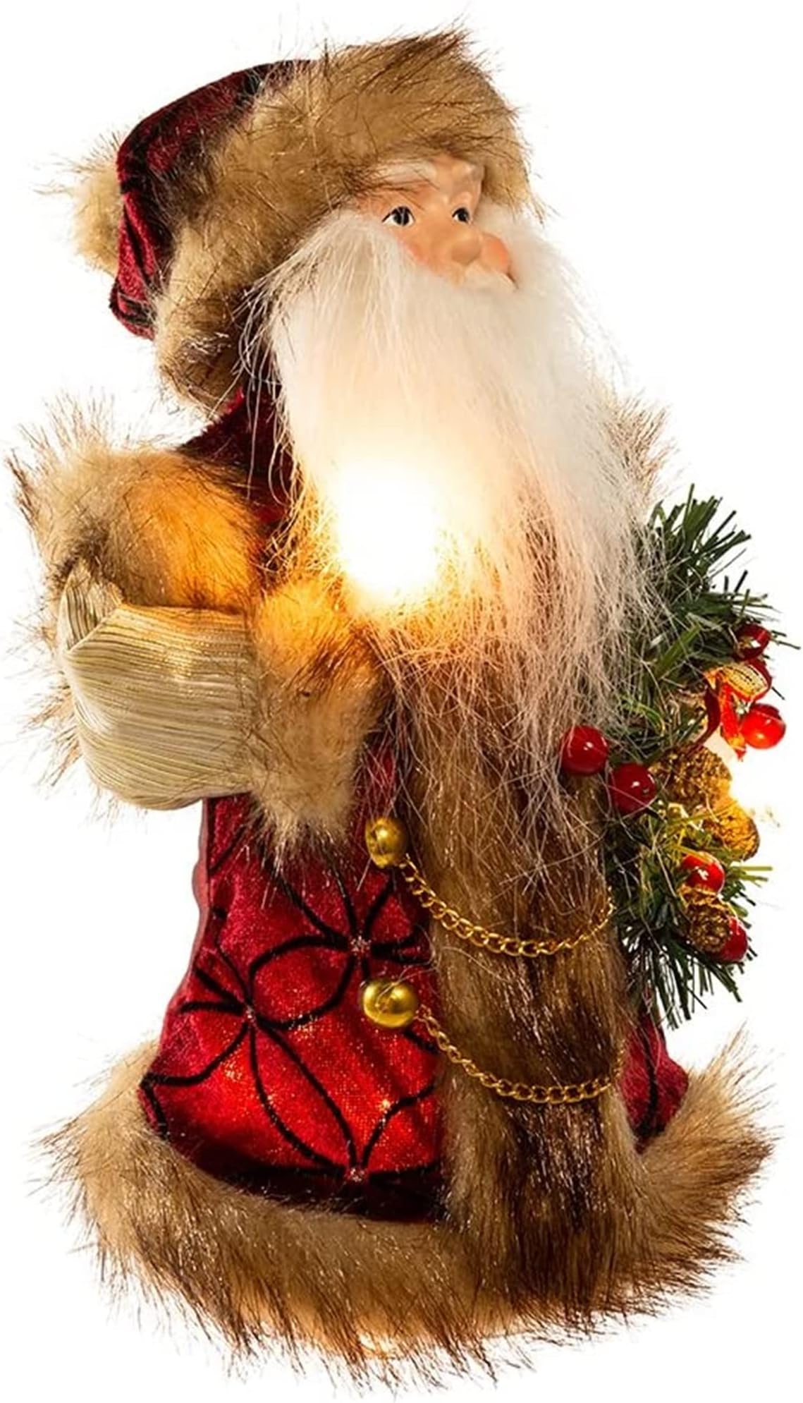Kurt S. Adler 10-Light Burgundy and Brown Santa Treetop, 10-Inch