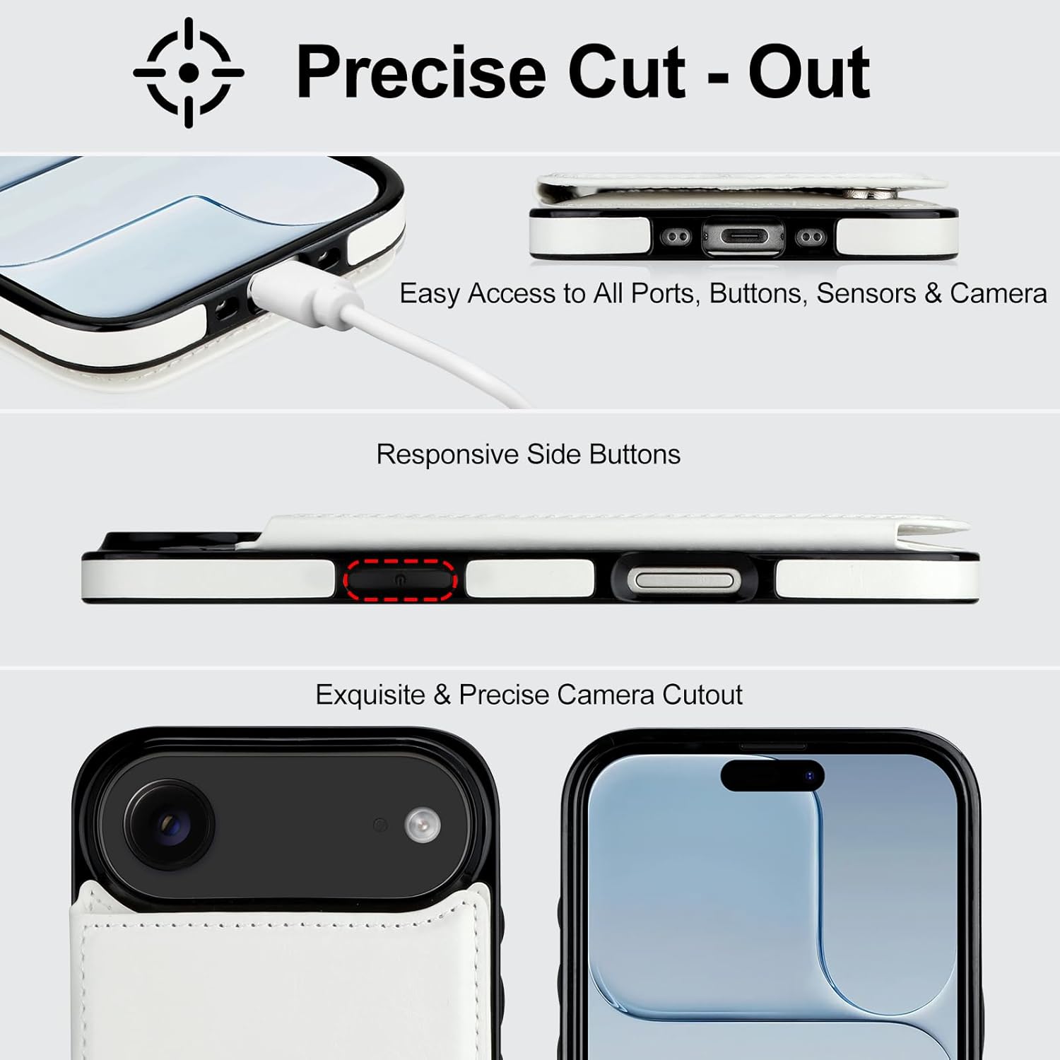 HianDier for iPhone 17 Air Case Wallet with Card Holder PU Leather for iPhone 17 Air Phone Case with Double Magnetic Closure Women Men Shockproof Protective Flip Protective Cover-White - Image 7