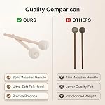 Drum Stick Mallet Percussion Instrument Wool Felt Wooden Handle 2Pcs Anti Slip Comfortable Grip Marching Band Accessory