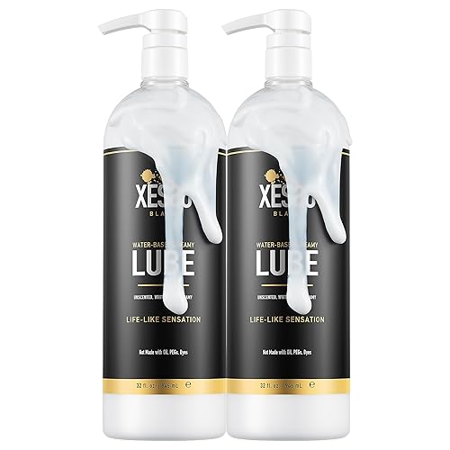 XESSO Water-Based Creamy Lube, Unscented 2 Packs of 32 fl oz, Total 64 fl oz. Thick White Gel-Like Slippery Glide Hypoallergenic for Women Men Couples. Made in USA. Discreet Package Package May Vary - 32 Fl Oz (Pack of 2)