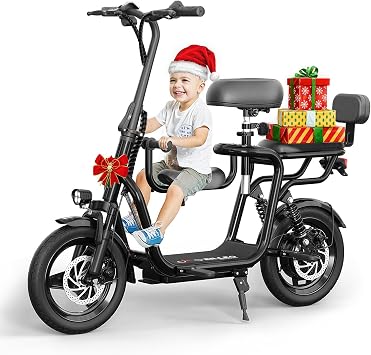 EILLEO Electric Scooter with 3 Seats for Adults Power by 500W Peak Motor, E Bike with 14" Pneumatic Tire and 20 Miles Range&17.4Mph, Electric Bicycle for Women/Man Black