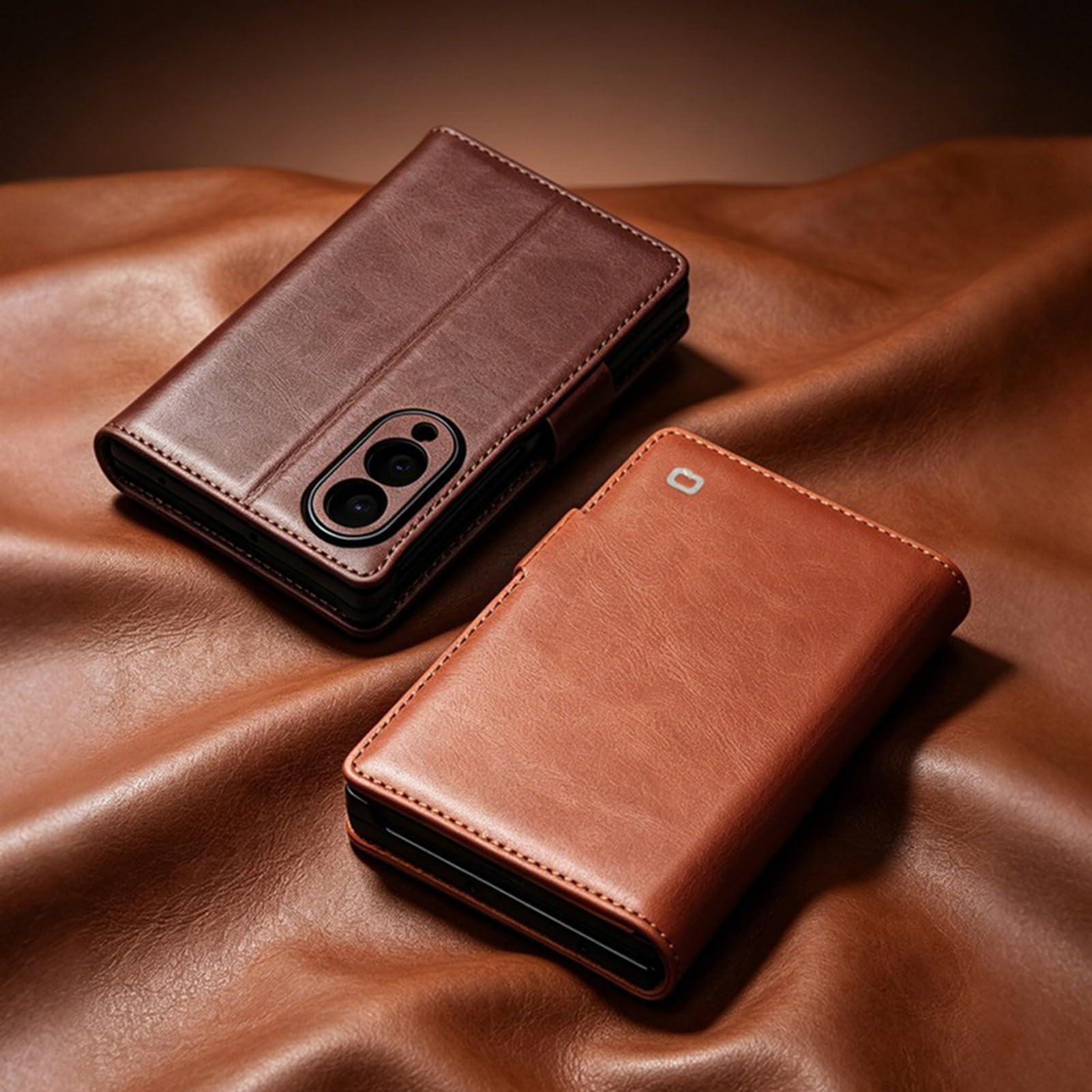 Custodia a portafoglio compatibile con Samsung Galaxy Z Fold 8, texture cera olio marrone