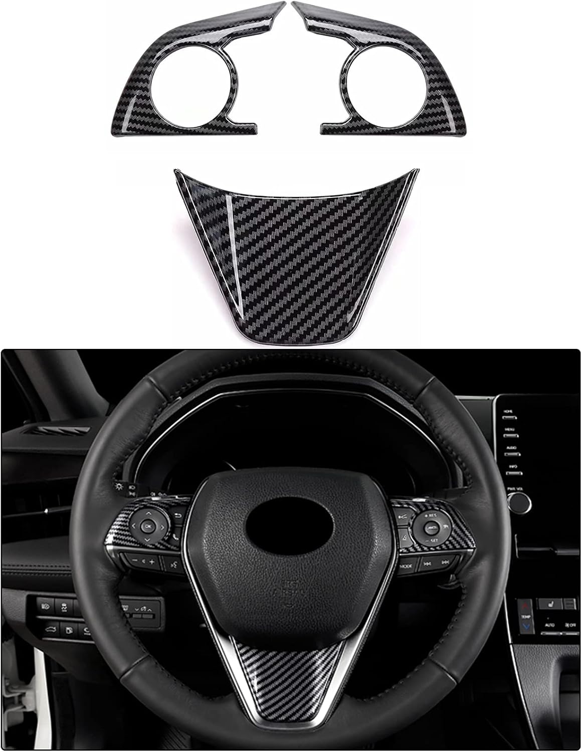 3PCS ABS Carbon Fiber Steering Wheel Button Cover Sticker Interior Decoration Sticker Accessories Trim for Toyota Camry 2018 2019 2020 2021 2022 2023 2024,for Toyota Avolon 2019 2020 2021 2022