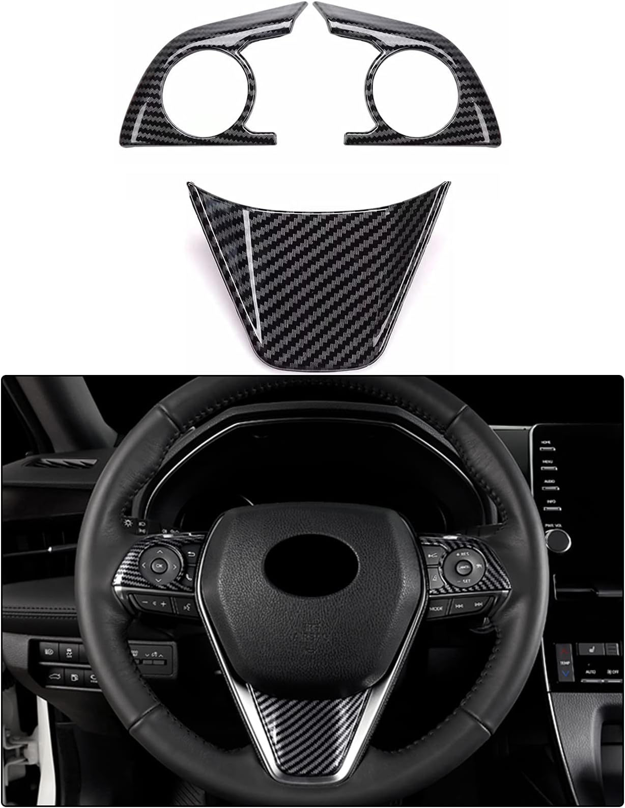 3PCS ABS Carbon Fiber Steering Wheel Button Cover Sticker Interior Decoration Sticker Accessories Trim for Toyota Camry 2018 2019 2020 2021 2022 2023 2024,for Toyota Avolon 2019 2020 2021 2022