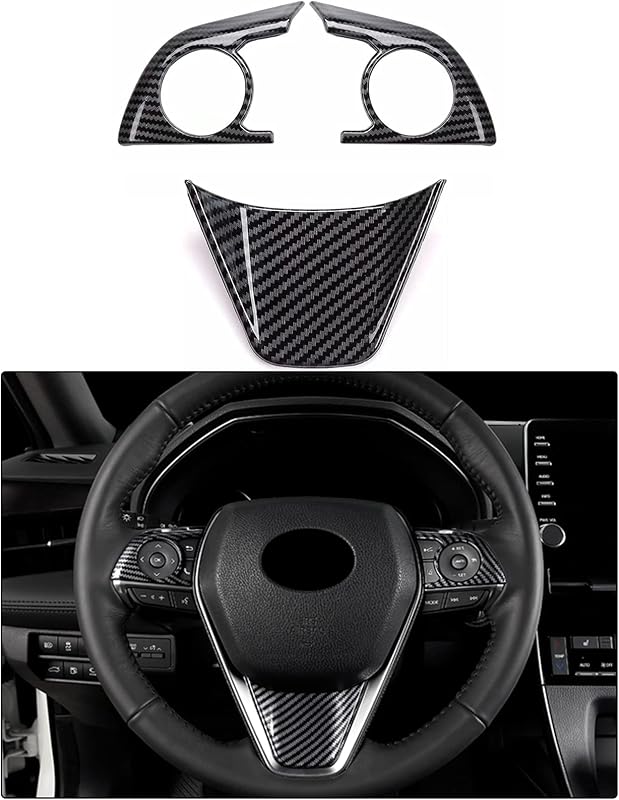 Kit com 3 Adesivos de Acabamento para Botões do Volante em ABS com Textura de Fibra de Carbono KEALAS K013 para Toyota Camry e Avalon