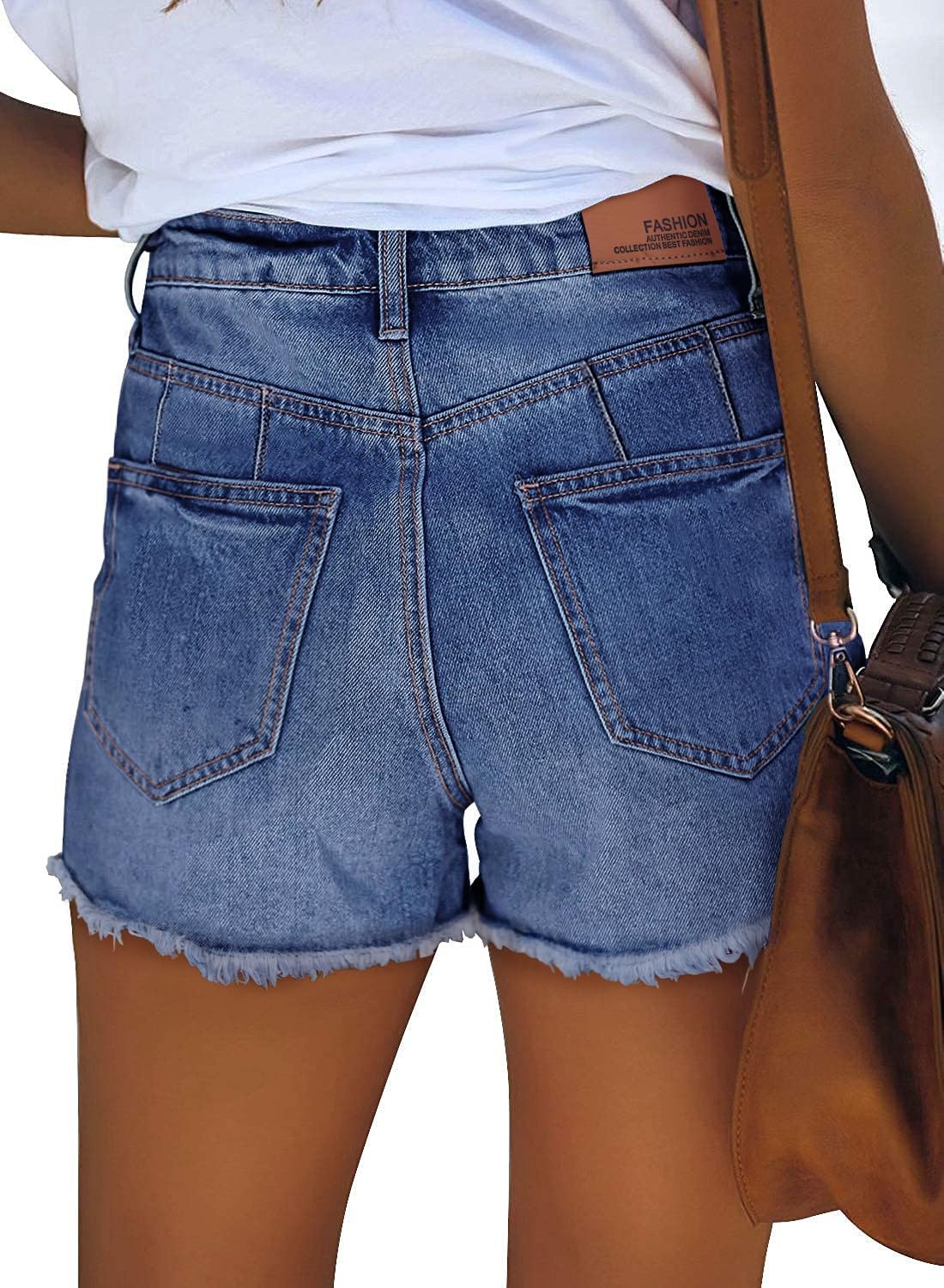 onlypuff Womens Jean Short Cut Off Denim Shorts High Waist Ripped Distressed Stretchy - Image 3