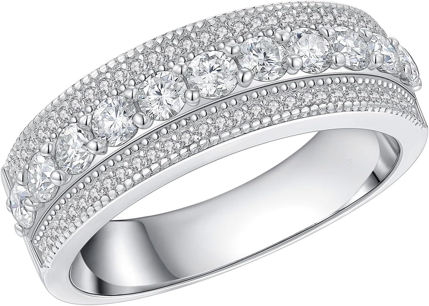 Womens Moissanite Wedding Band 925 Sterling Silver 1.5ct 71 Round Cut 3 Rows Sparkling Elegant Eternity Engagement Ring Size 5-10