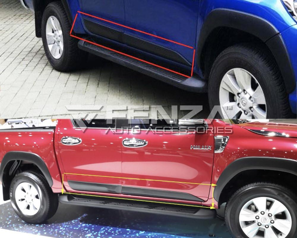 SIDE DOOR MOLDING TRIMS BLACK MATTE FITS 2016-2023 COMPATIBLE WITH TOYOTA HILUX