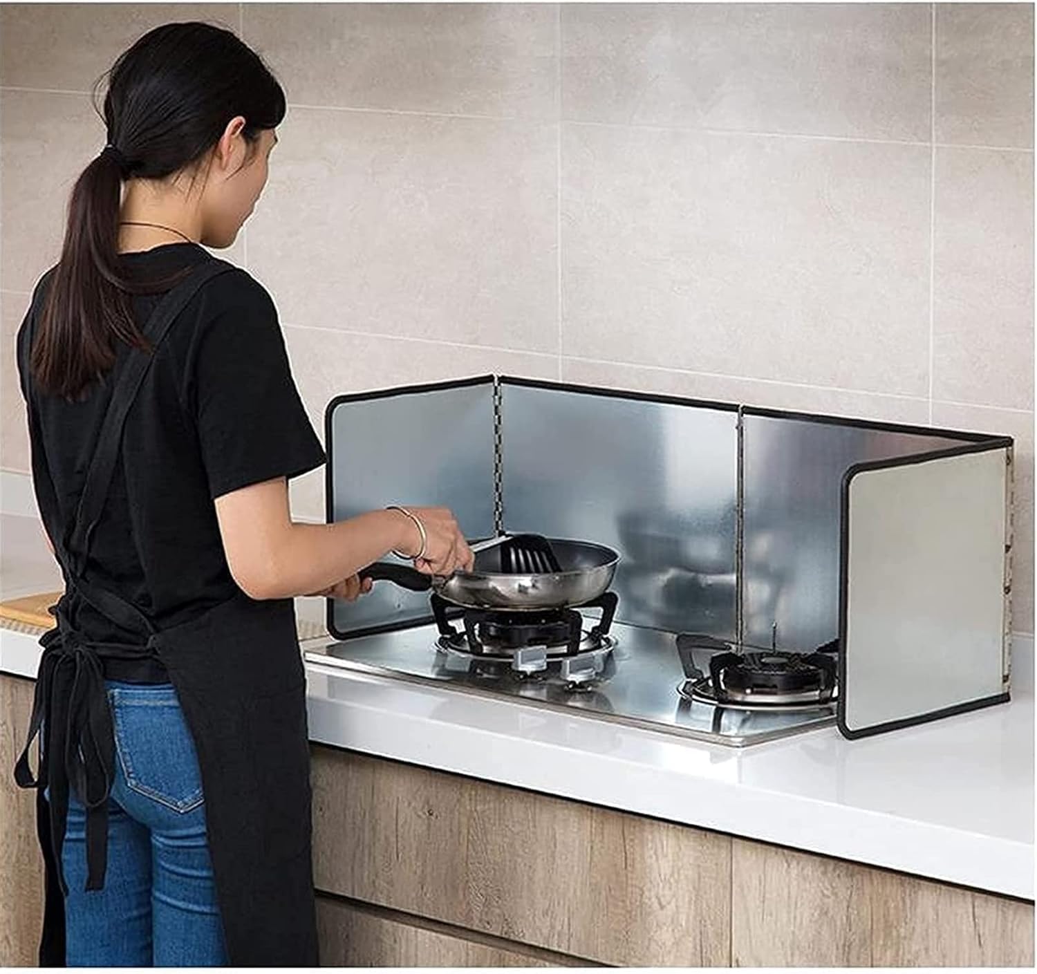 Splatter Screen Stainless Steel Sided Splatter Guards for Frying Grease Oil Splash Guard Anti Splatter Foldable Kitchen Backsplash Protector for Stove Top, Wall
