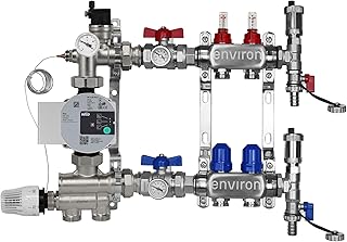 ENVIRON- Heizkreisverteiler [2-12 Heizkreise] mit Festwertregelset, Kugelhahn Set und Schnellentlüfter Set | Hocheffizienzpumpe (Wilo Para STG 25/8, 2 Heizkreise)
