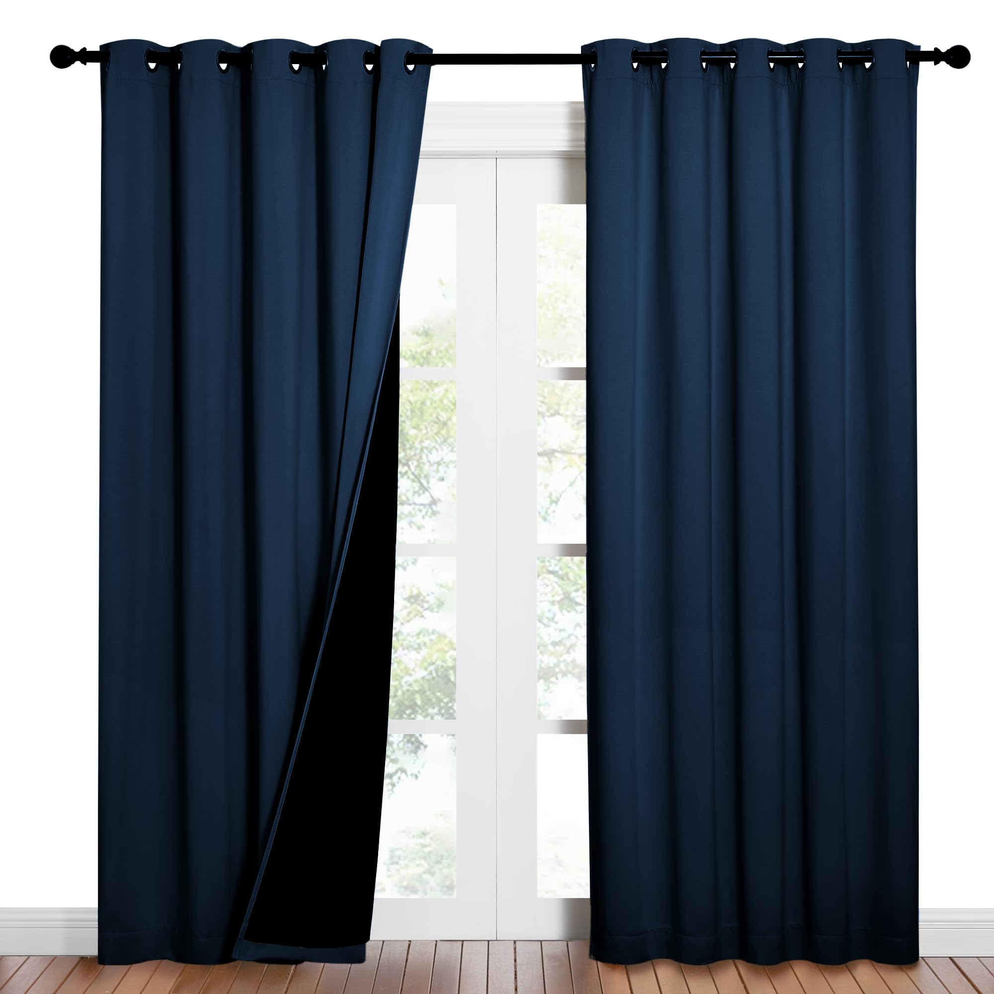 NICETOWN Moroccan Blue Full Shade Curtain Panels, Pair of Energy Smart &amp; Noise Blocking Out Blackout Drapes for Dining Room Window, Thermal Insulated Guest Room Lined Window Dressing(62 x 84 inch)