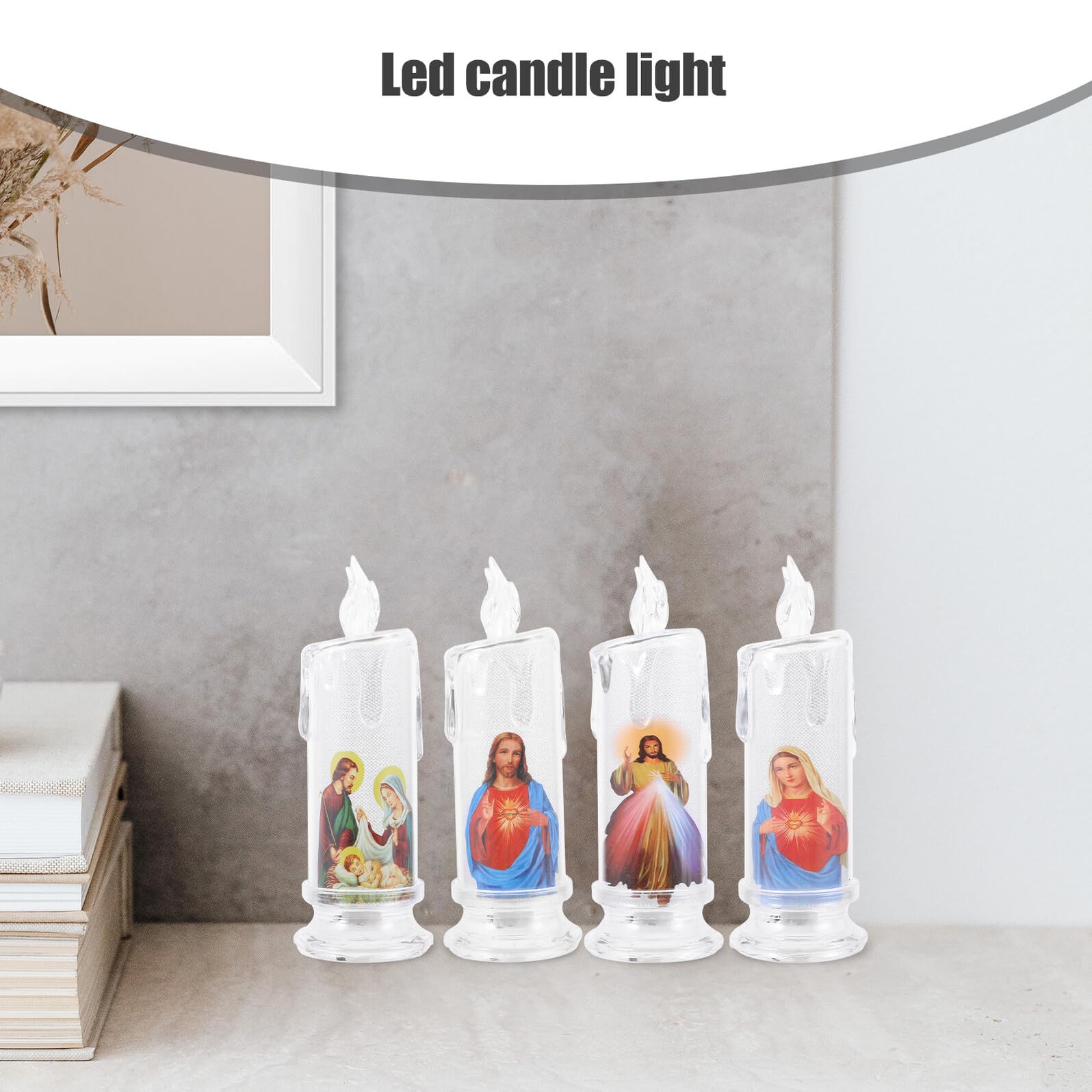 Beavorty Lampada a Candela LED a Batteria 4 Pezzi con Base, Decorazioni con Candele per Natale e Pasqua, Luci di Candela la Festa e Preghiera Religiosa, Candele Riutilizzabili
