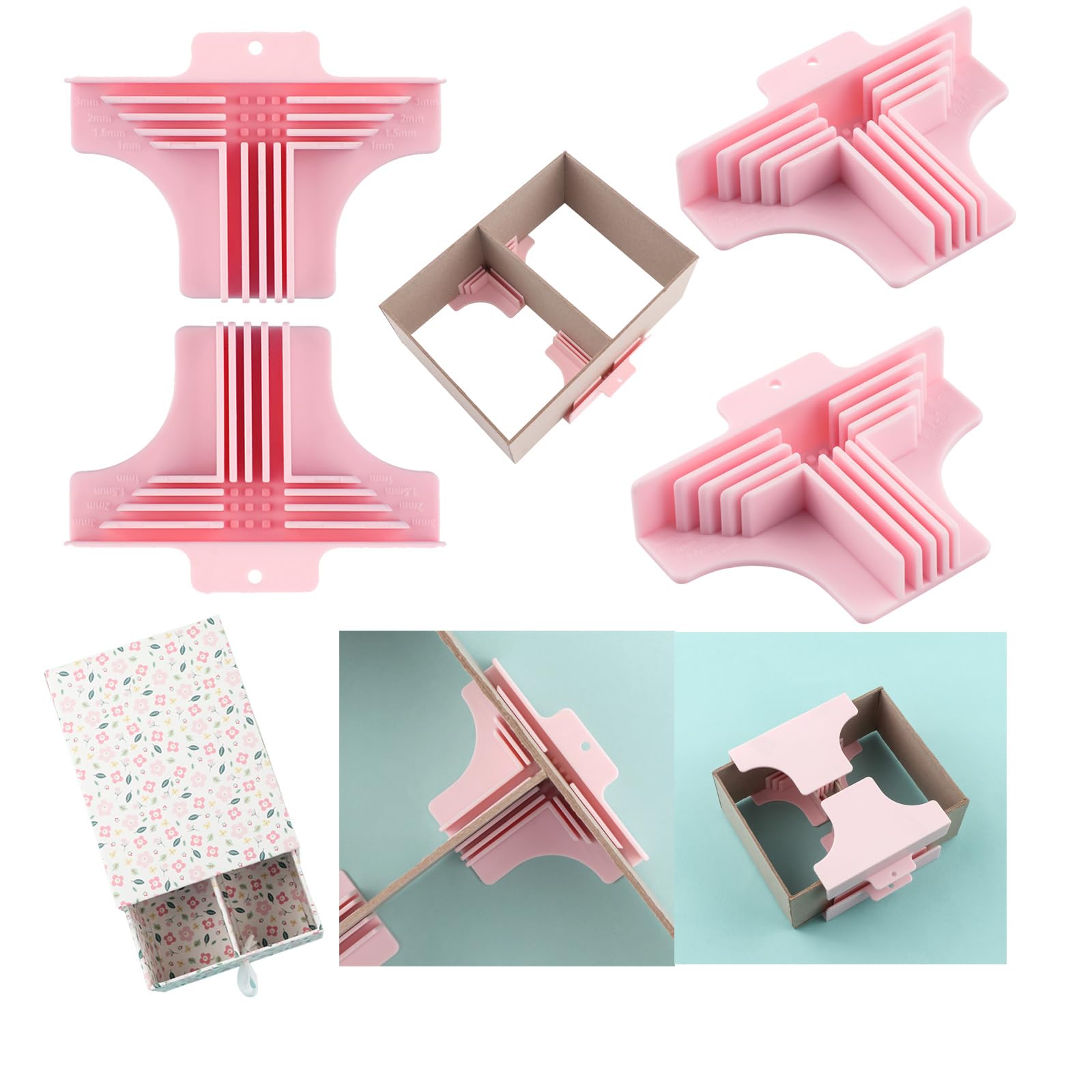 4Pack Corner/Divider Assembly,Clamps Corner Guides Cartonnage Corner Holding Tool (3 mm, 2 mm, 1.5 mm, 1 mm) Wide .for Book Covers, Chipboard Boxes, Dioramas