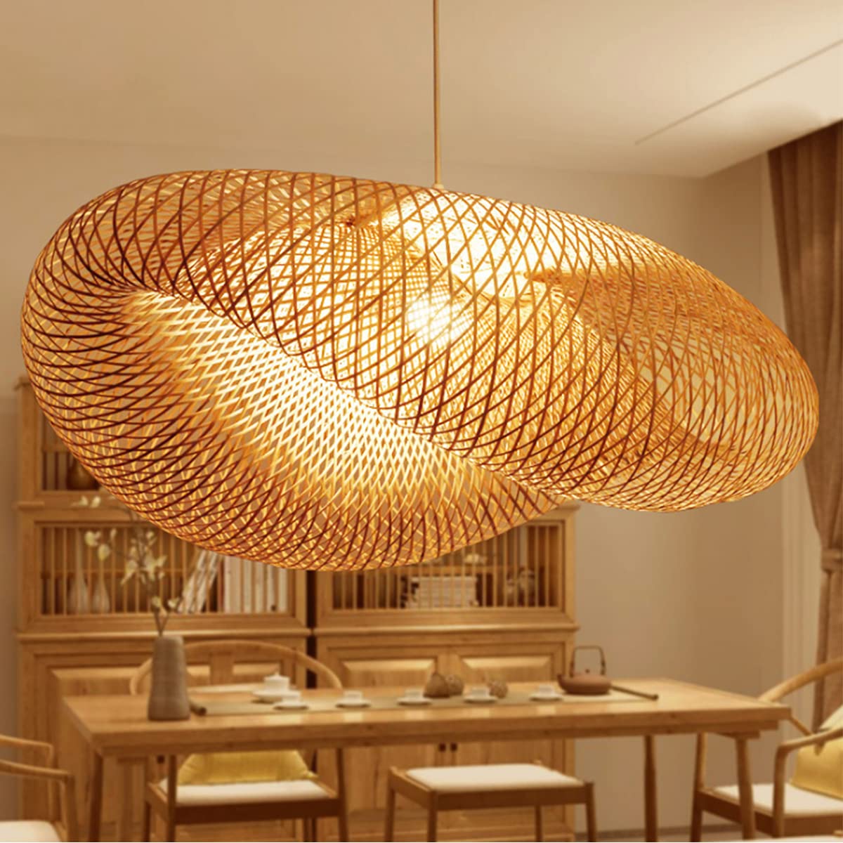 Lustre Rétro En Bambou Tissé - 30 Cm - Abat-jour En Bambou