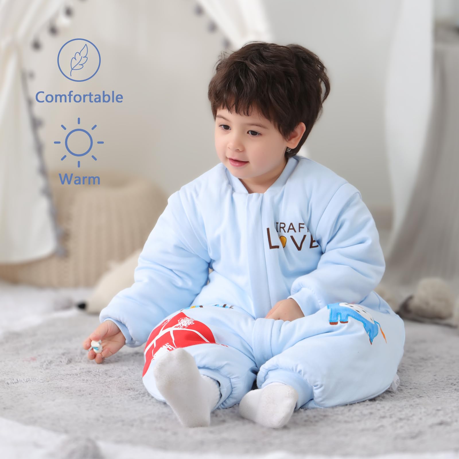 MIKAFEN Sacco nanna a maniche lunghe con piedi 3,5 tog invernale, per bambini - sacco nanna invernale con gambe - 100% cotone, Cervo blu (3-4 anni)