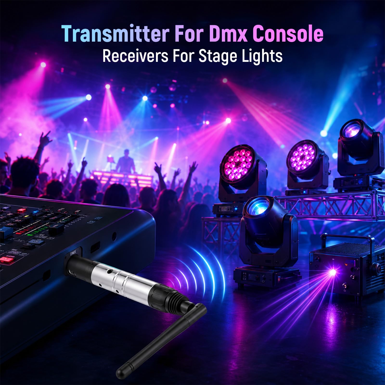 4Pcs Controlador DMX Inalámbrico, Transmisor/Recibidor Inalámbrico DMX512 LED, Controlador de Iluminación LED con Controlador DMX para Barras de luz de Escenario Luz de Cabeza Móvil