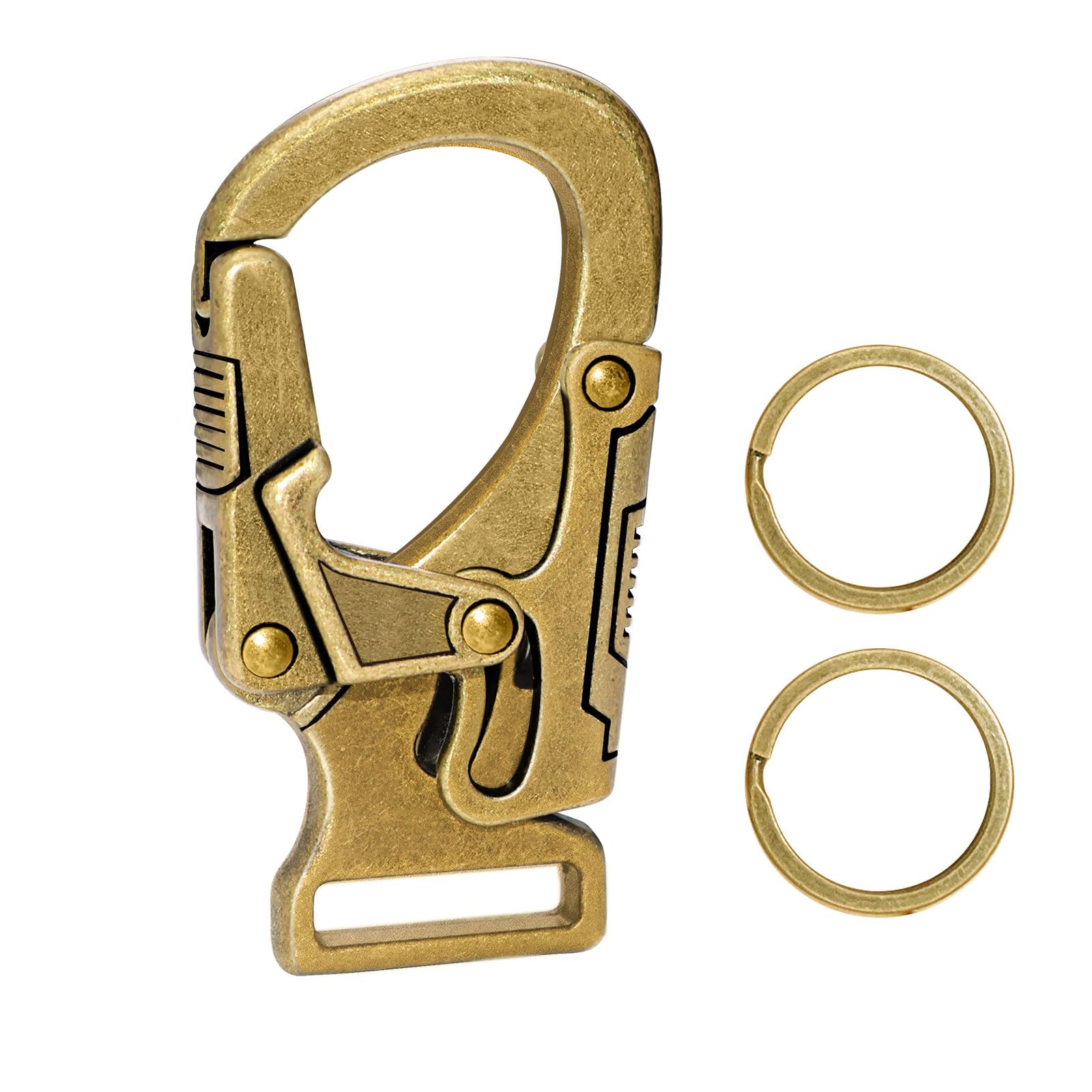 Ahiller Carabiner Clip,1.9'' Alloy Car Keychain Clip with 2 Key Ring,Outdoor Hooks,Small Key Holder for Man and Women（Brozne-1P）