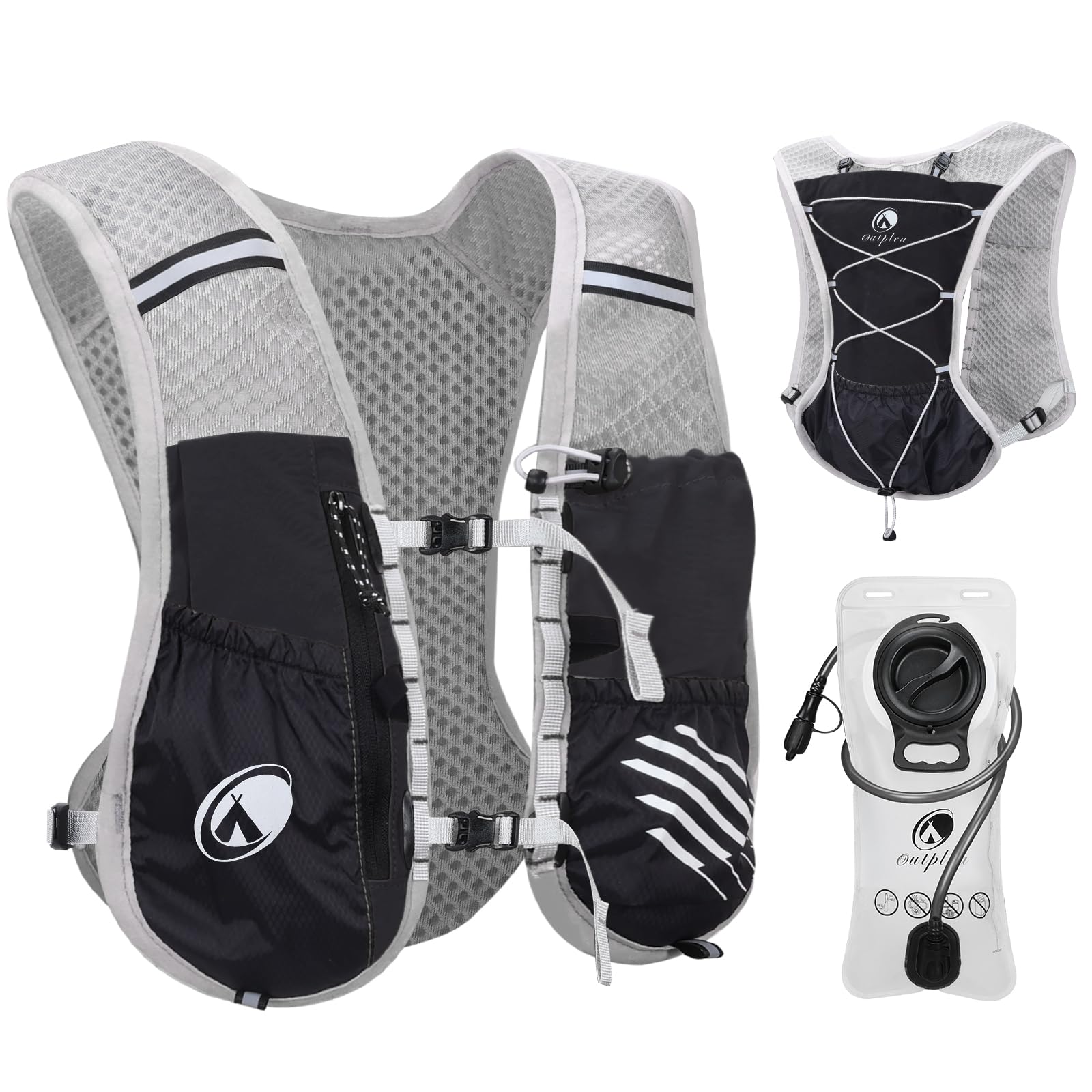 Laufweste mit 2L Trinkblase, Leicht Trinkrucksack für Fahrrad Herren Damen, Reflektierend Trinkweste Laufrucksack Wasserrucksack für Laufen Marathon Jogging Radfahren MTB