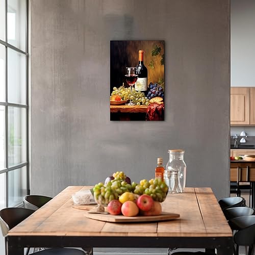 Miniatura 18 de Hzddty Lienzo decorativo para pared, diseño rústico de cocina, vino tinto y pan, cuadros de comida para decoración de pared, impresiones de pintura