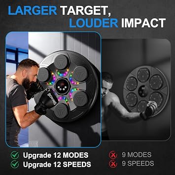 Music Boxing Machine for Kids Adults, Smart Interactive Music Punching Machine with Gloves 11 Modes 9 Speeds Wall Mounted Electronic Boxing Punching Pad for Reaction Training Home Fitness Room Game