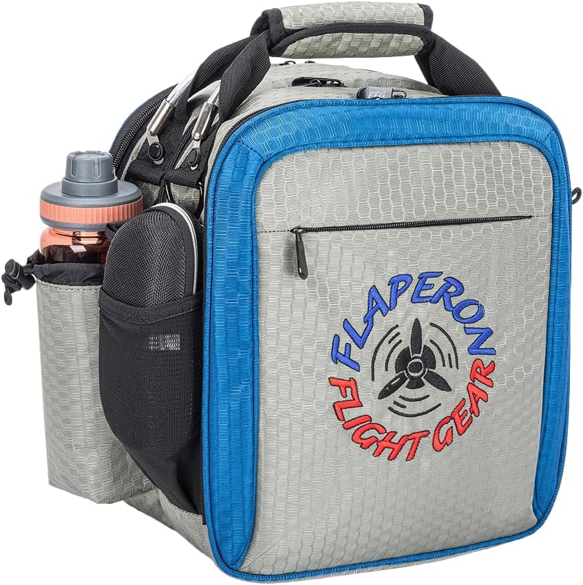 Pilot Flight Bag – Compact Aviation Headset & iPad/Tablet Bag with Multi-Pocket Storage, Shoulder Strap, Honeycomb Nylon (Gray/Blue)