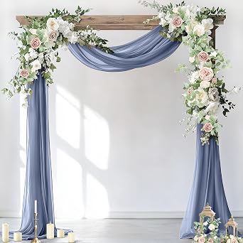 Wedding Arch Draping Fabric Sheer Chiffon Curtain Drape Wedding Party Decor | 1 Panel 29" x 19Ft Dusty Blue 6 Yards for Outdoor Ceremony Birthday Baby Shower Holiday Home Decoration