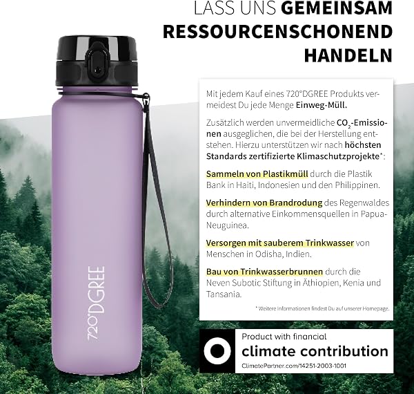 720°DGREE Trinkflasche “uberBottle“ 350ml, 500ml, 650ml, 1l softTouch +Früchtebehälter - Auslaufsicher, BPA-Frei - Schmale Wasserflasche für Kinder, Schule, Sport, Fahrrad, Gym, Fitness, Outdoor - 5