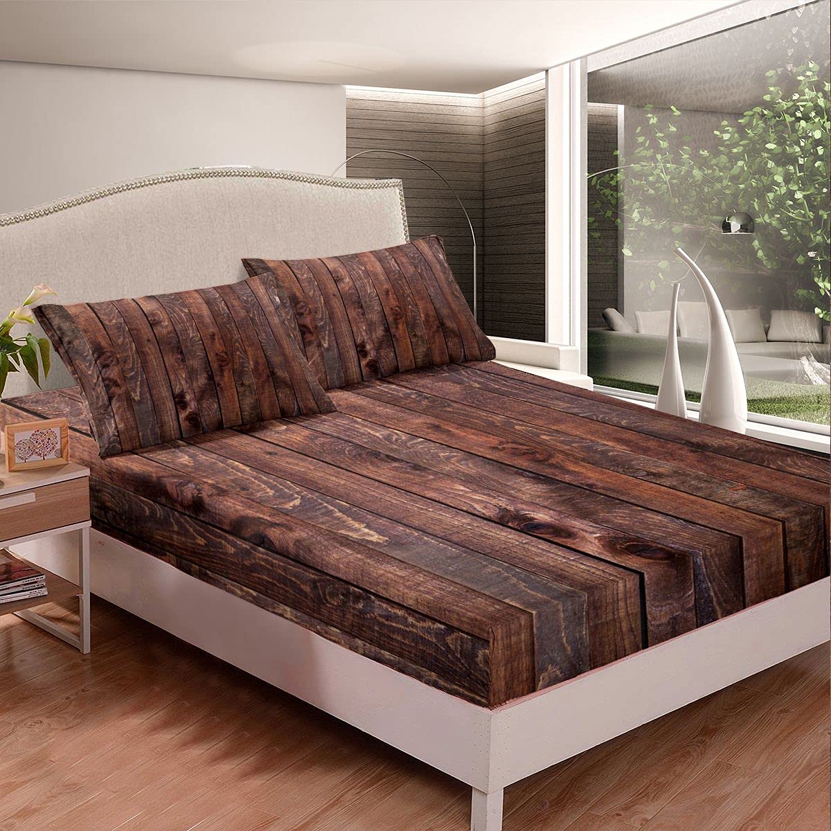 Juego de sábanas de Madera para Cama de Campo, Cama rústica, para niños, Adultos, Funda de Cama Ultra Suave, Estilo campestre, tamaño King
