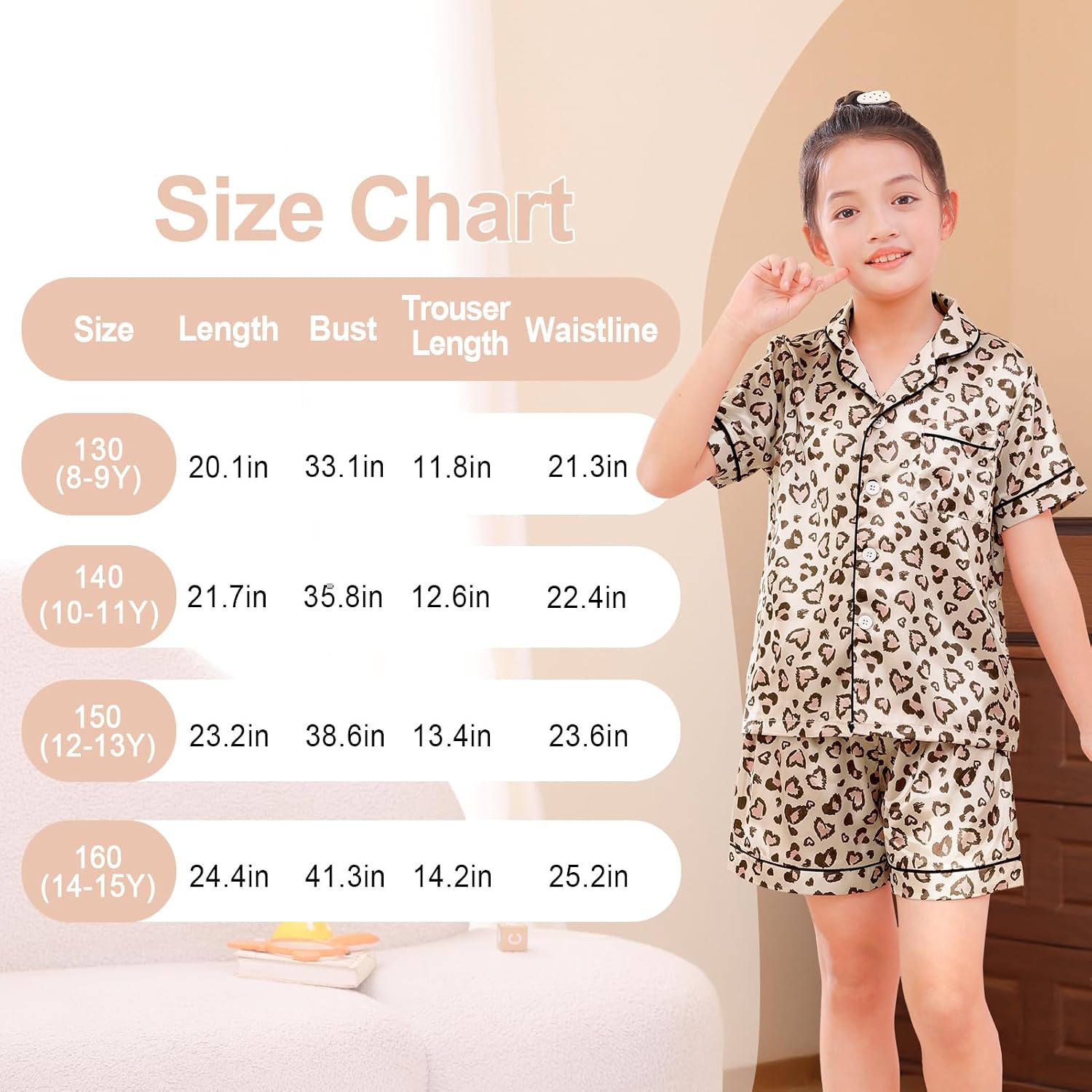 ICOSY Girls Pajamas Set, Satin Pjs Sleepwear for Kids 6-15Y