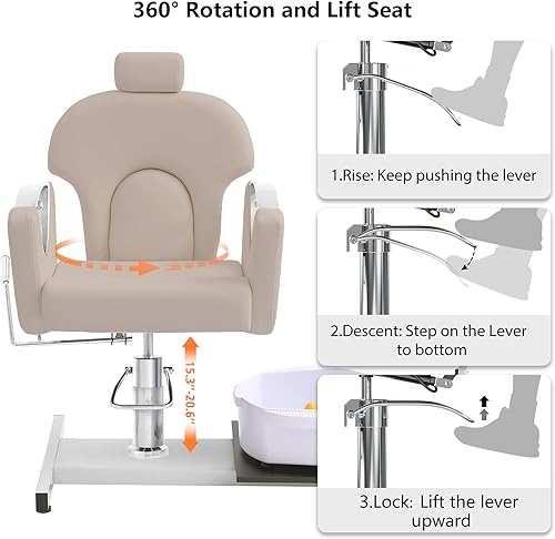 Miniatura 4 de KIGOTY Silla de pedicura sin fontanería con masaje de pies, spa y taburete, estación de pedicura reclinable de elevación hidráulica ajustable, silla