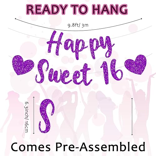 Miniatura 9 de Cartel de feliz cumpleaños, decoraciones de fiesta de cumpleaños de 18 años, con purpurina rosa de dieciocho cumpleaños, para fiesta de cumpleaños