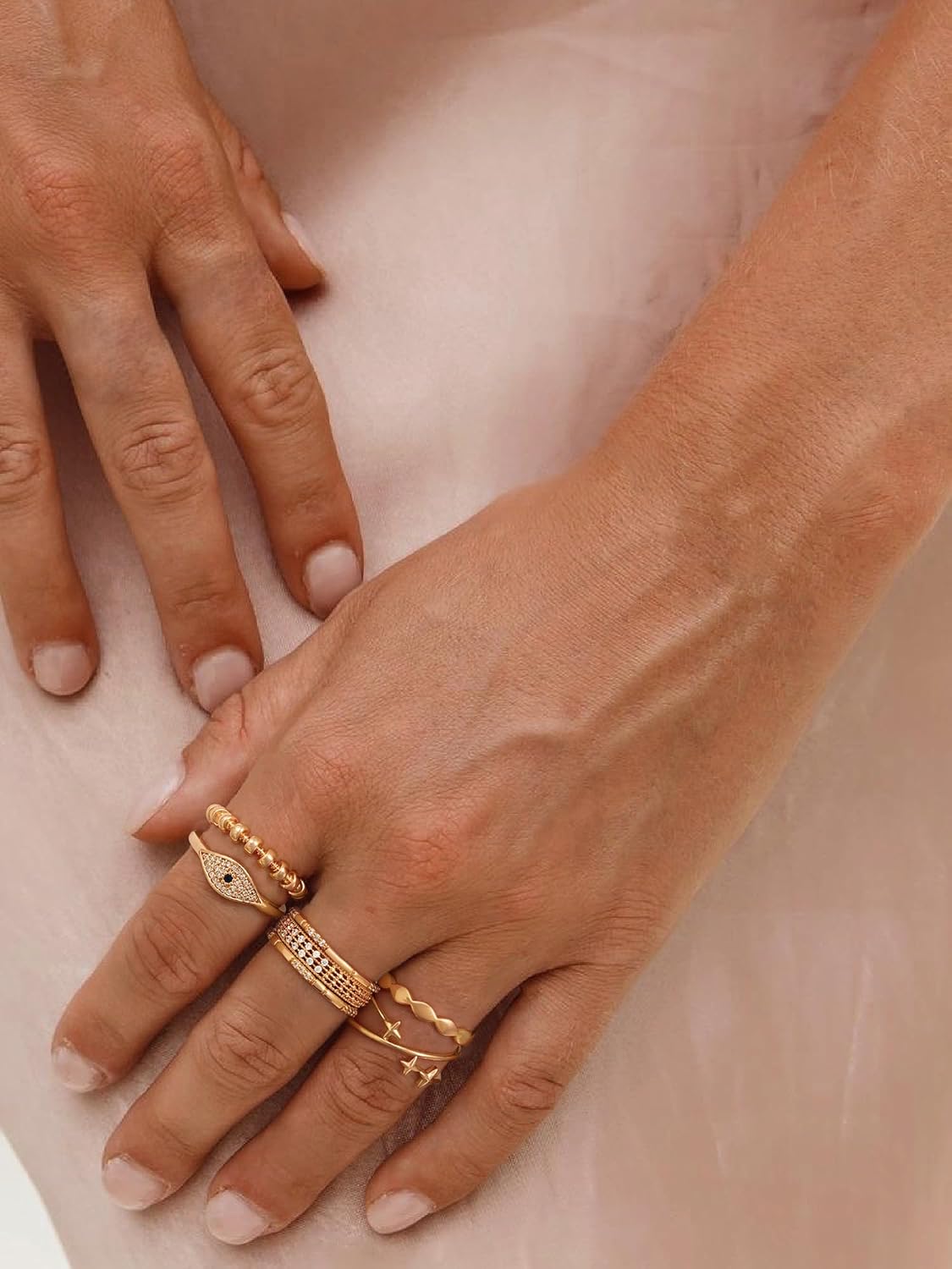 Gold Star Ring for Women Criss Cross Double Rings Crossover 14K Gold Plated Minimalist Stack Thin Band Open Finger Jewelry Size 7 - Image 3