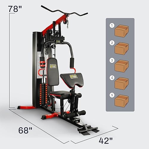Miniatura 7 de Fitvids Home Gym Equipment, Multifunctional Full Body Workout Weight Machine Station with Weight Stack, All in One Exercise Equipment with Pulley