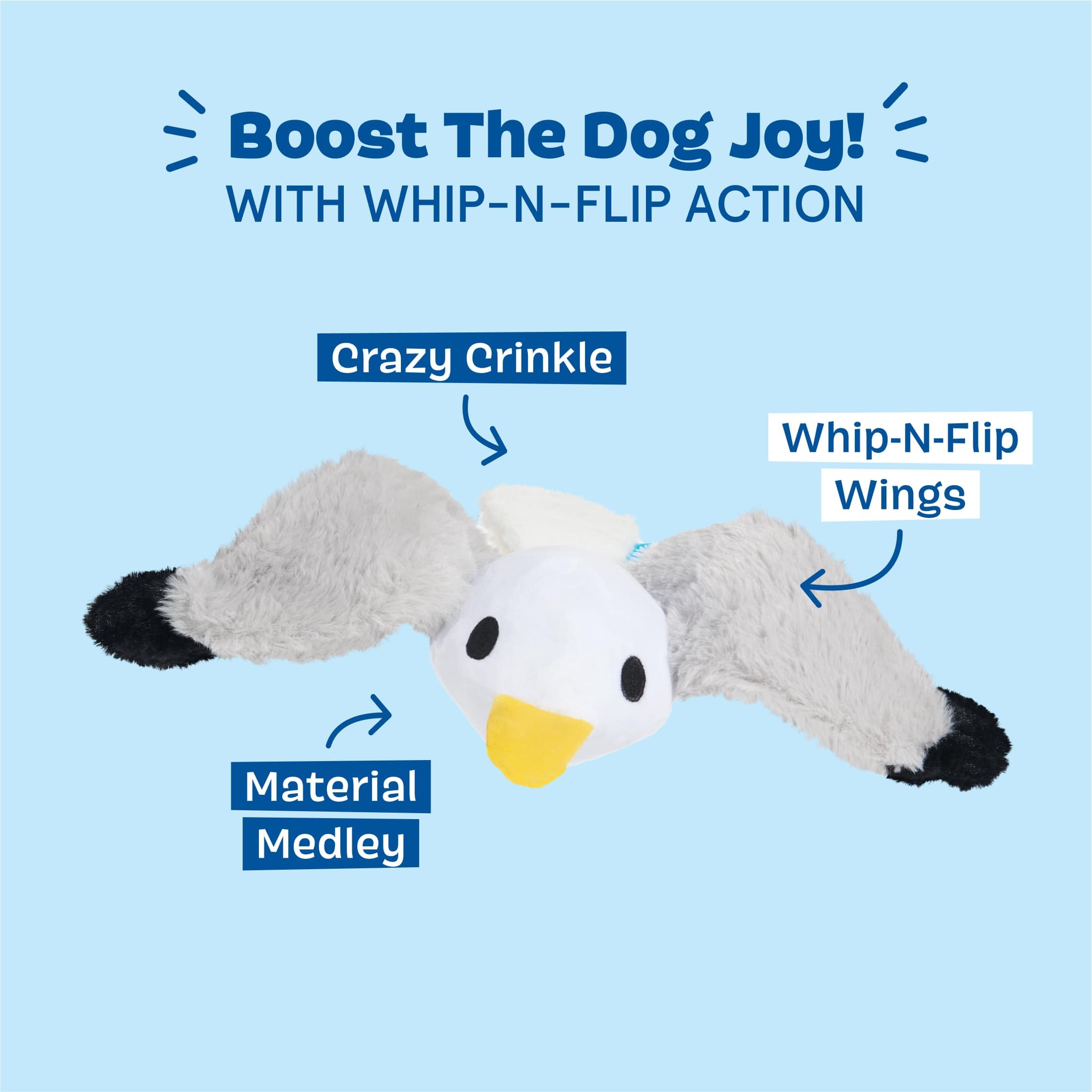 BARK Dog Toy Sully The Gully Squeaky Toy For Dogs, Plush Seagull Crazy Crinkle, Whip-N-Flip Wings For Thrash Play - Image 3