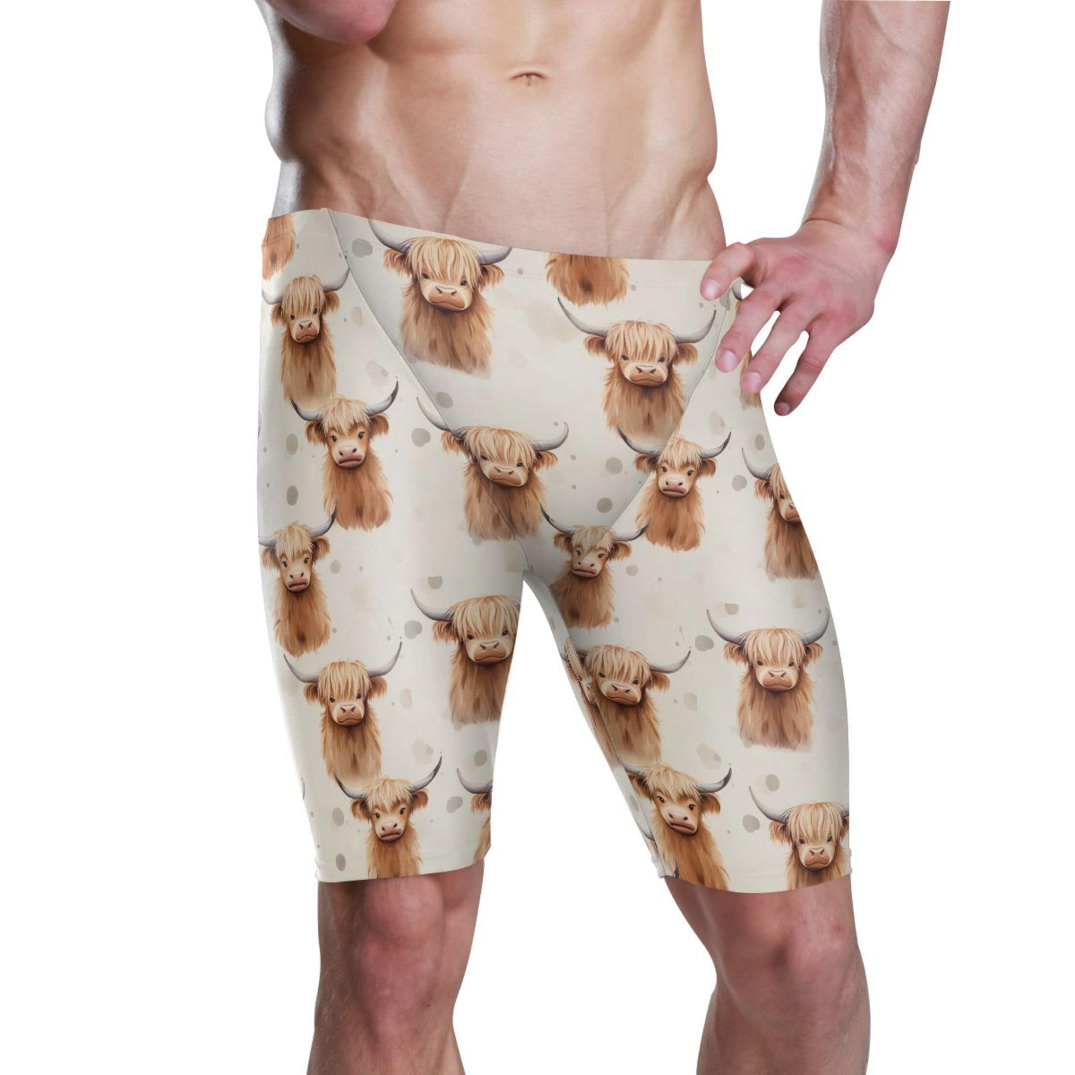 Highland Cow Animal Men's Swim Jammers Racing & Training Swimsuit Fast, Flexible,Comfortable XXXL B0403030