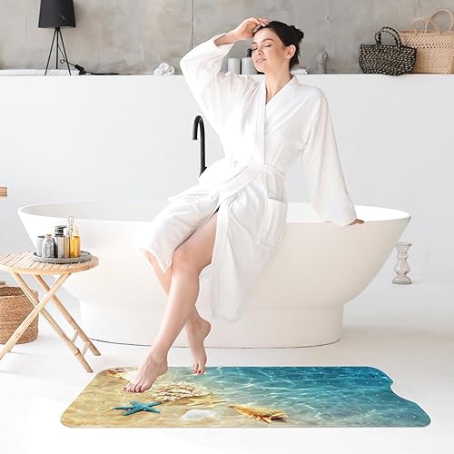 Miniatura 7 de Starfish Seashell - Tapete de baño antideslizante para verano, 40 x 16 pulgadas, extra largo, para bañera, con ventosas y agujeros de drenaje para