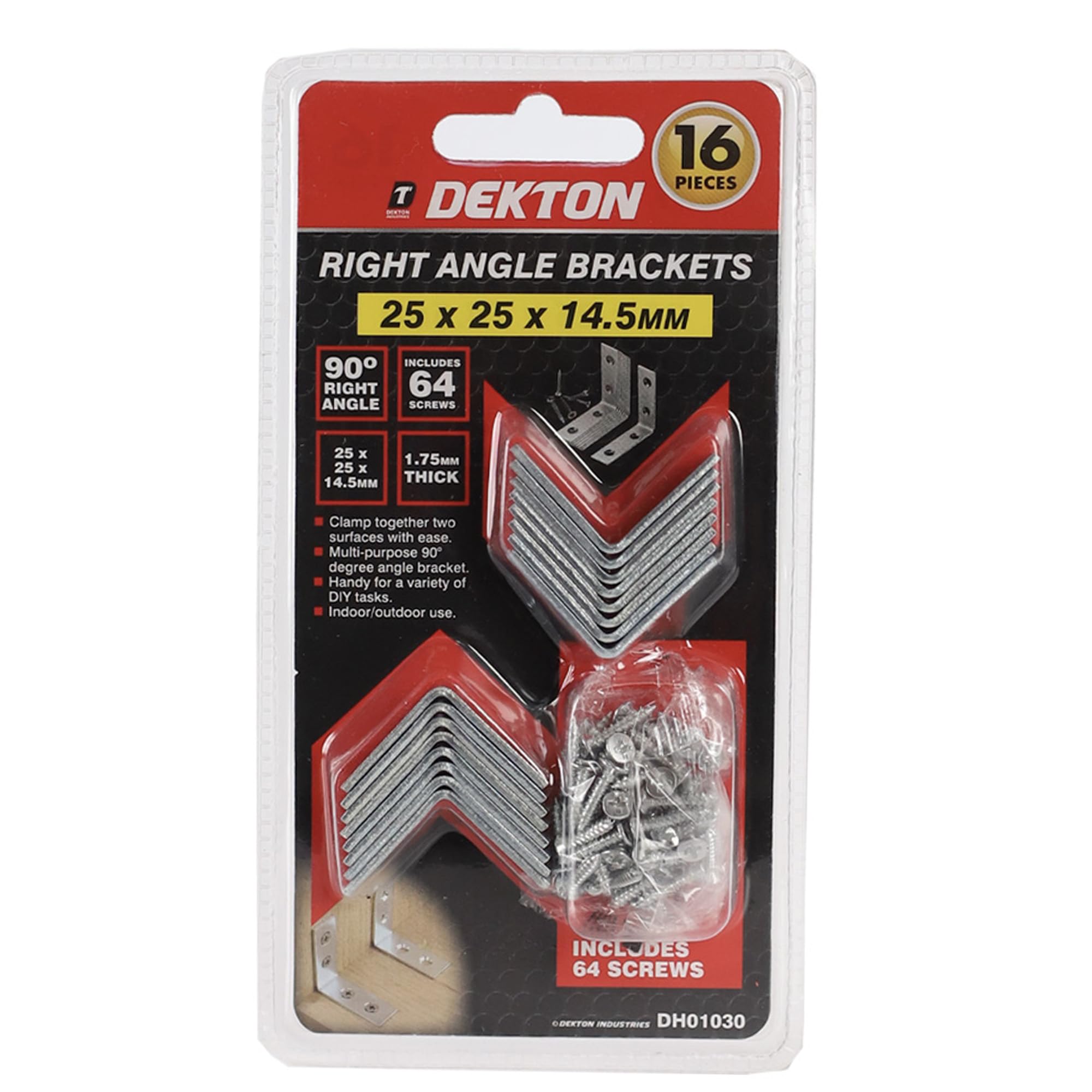 Dekton 16-Piece Right Angle Bracket Set - Heavy-Duty Metal| Rust-Resistant| Ideal for Reinforcing Shelves, Tables and Furniture| Includes Screws for Easy Installation| Durable L-Shaped Brackets