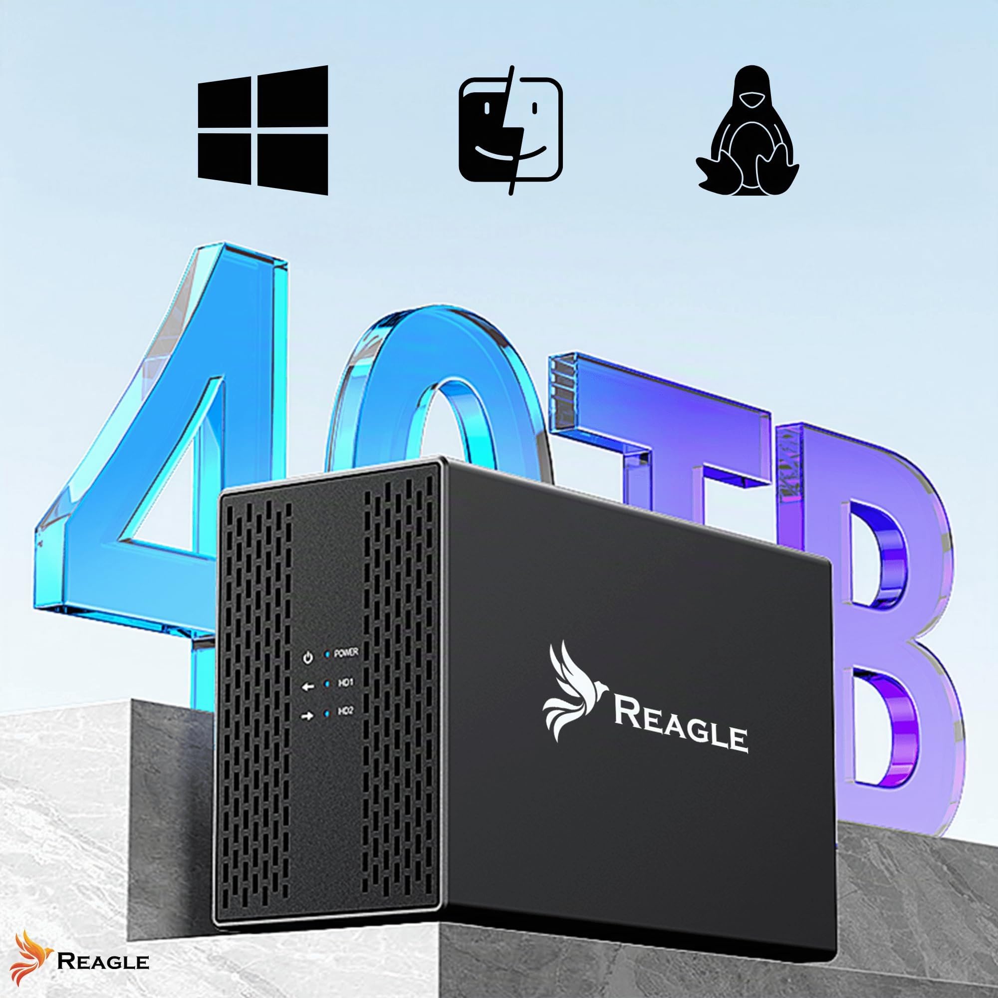 REAGLE Festplattengehäuse für 2,5 Zoll, 2X 3.5 SATA I, II, III USB 3.2 HDD-Gehäuse SSD 2X 20TB, UASP und Trim Unterstützen, 12 V/ 3A 36W Netzteil, Hot-Swapping Festplatte Gehäuse