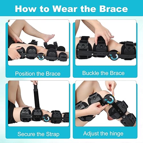 Miniatura 5 de Rodillera ROM con bisagras con estabilizadores laterales, soporte de rodilla postoperatorio ajustable, inmovilizador de ortesis para lesiones de
