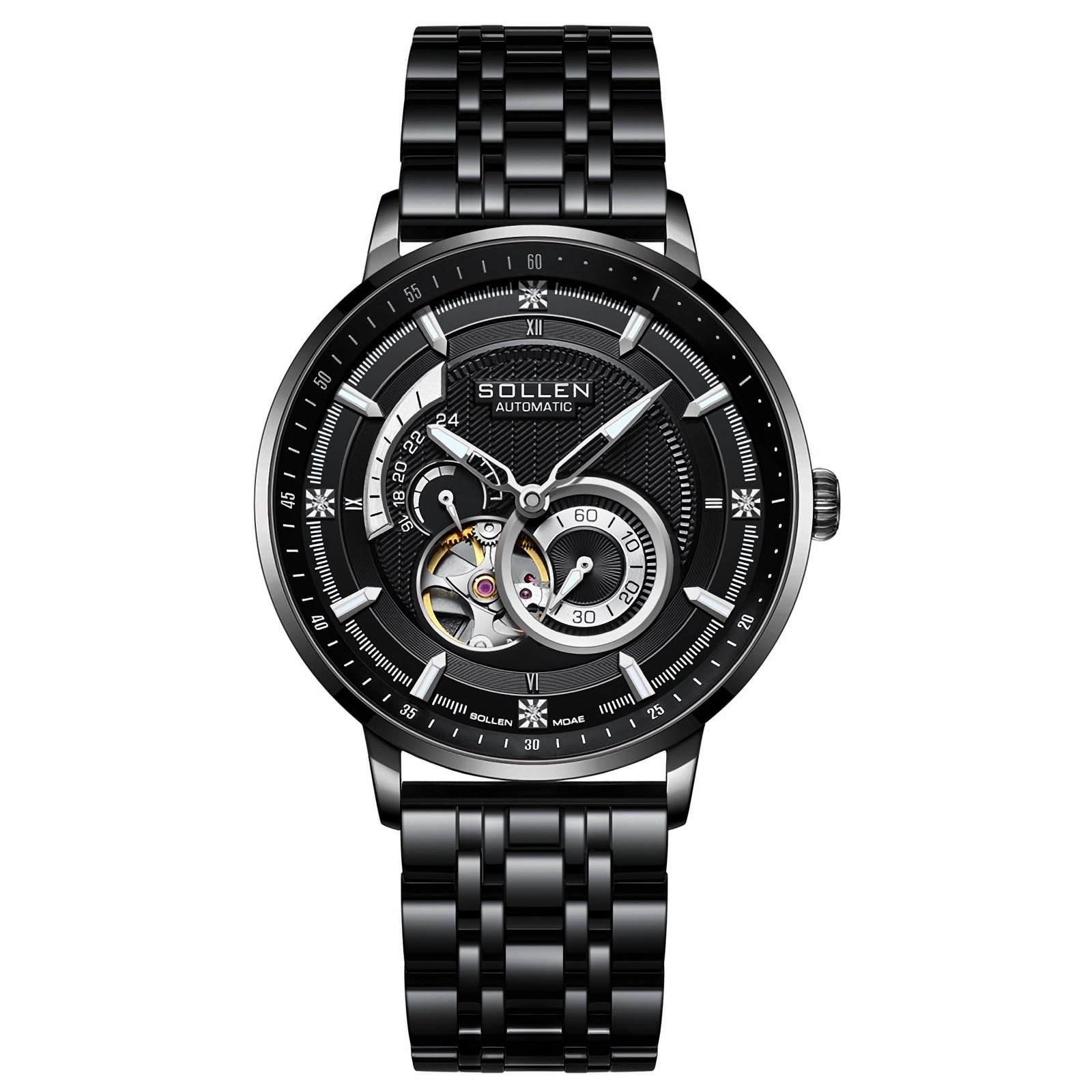 SOLLEN Automatic Watches for Men, Black Skeleton Watches for Men, Luxury & Waterproof Mens Wrist Watch with Stainless Steel Strap - 42mm, Black Case | Flywheel, Casual (B0C7T4LTVS) Amazon Price History, Amazon Price Tracker