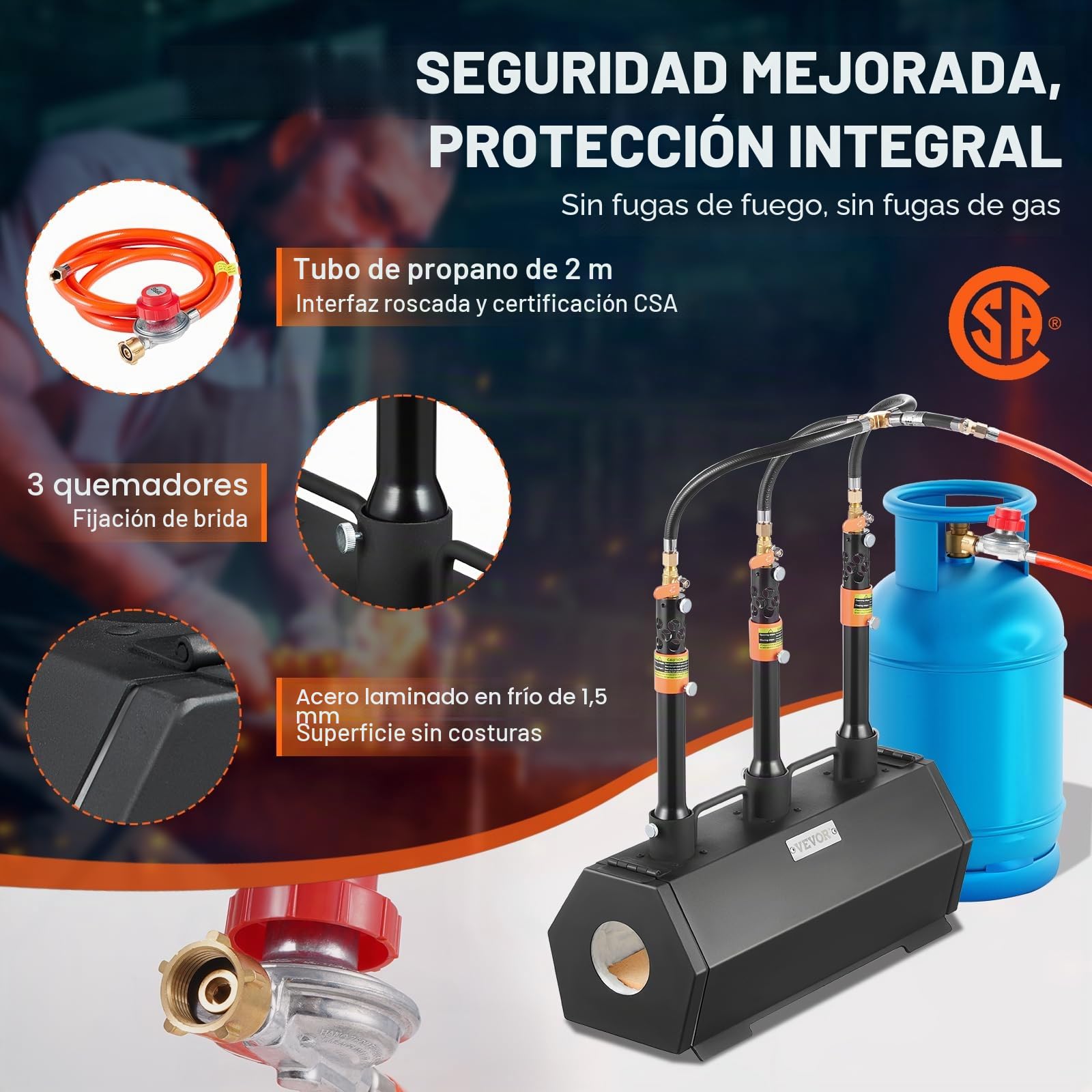 VEVOR Forja de Gas Propano 3 Quemadores, Horno de Fusión de Propano Temperatura Máx 1427 ℃, Horno de Forja de Gas Portátil, Fabricación de Cuchillos, Forja de Metales para Cuchilleros, Herreros