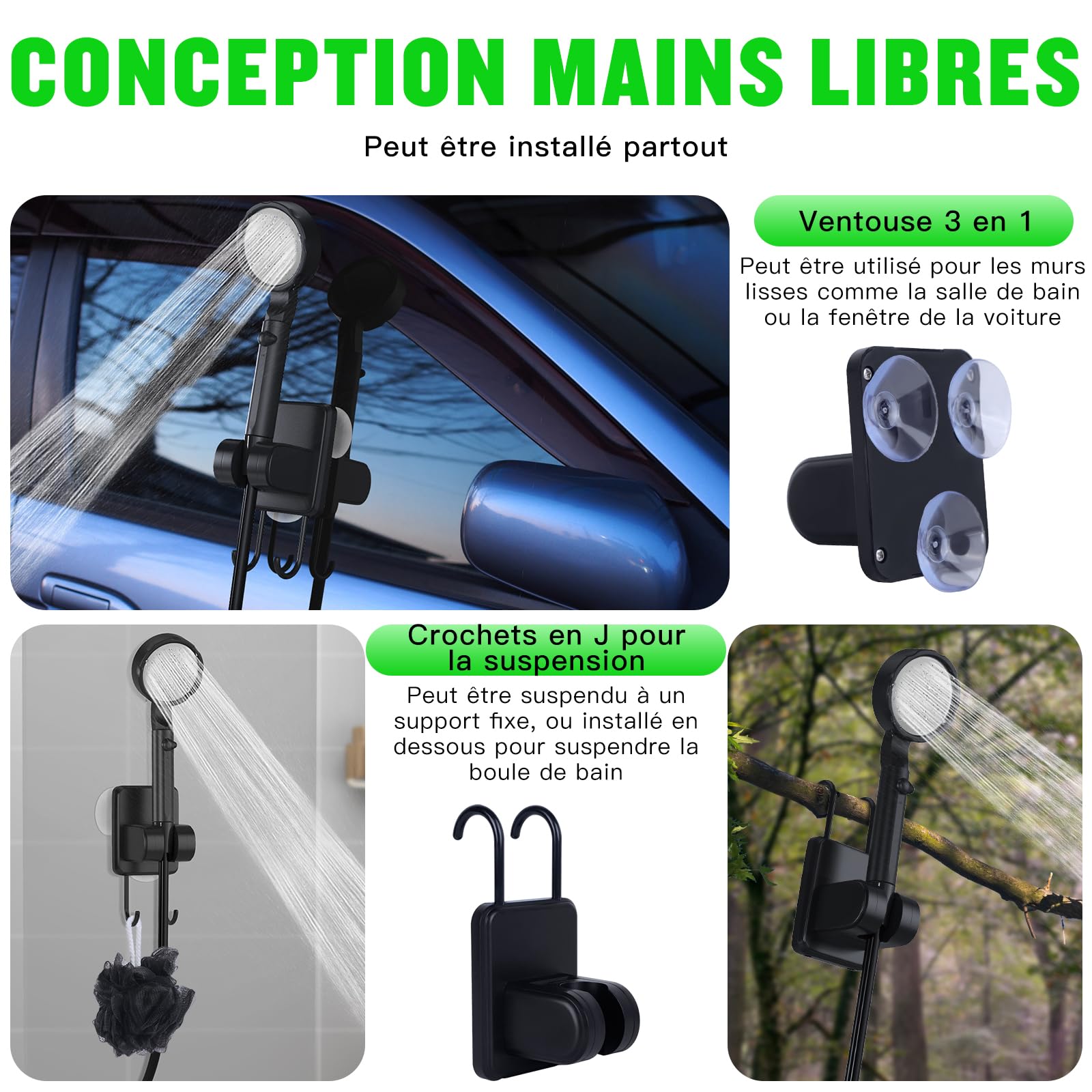 Spopal Douche Portable, Kit Douche de Camping,10000mAh,Douche Camping, Rechargeable, avec Afficheur Intelligent et 5 Vitesses Réglables pour Extérieure,Camping,Voyage,Animaux