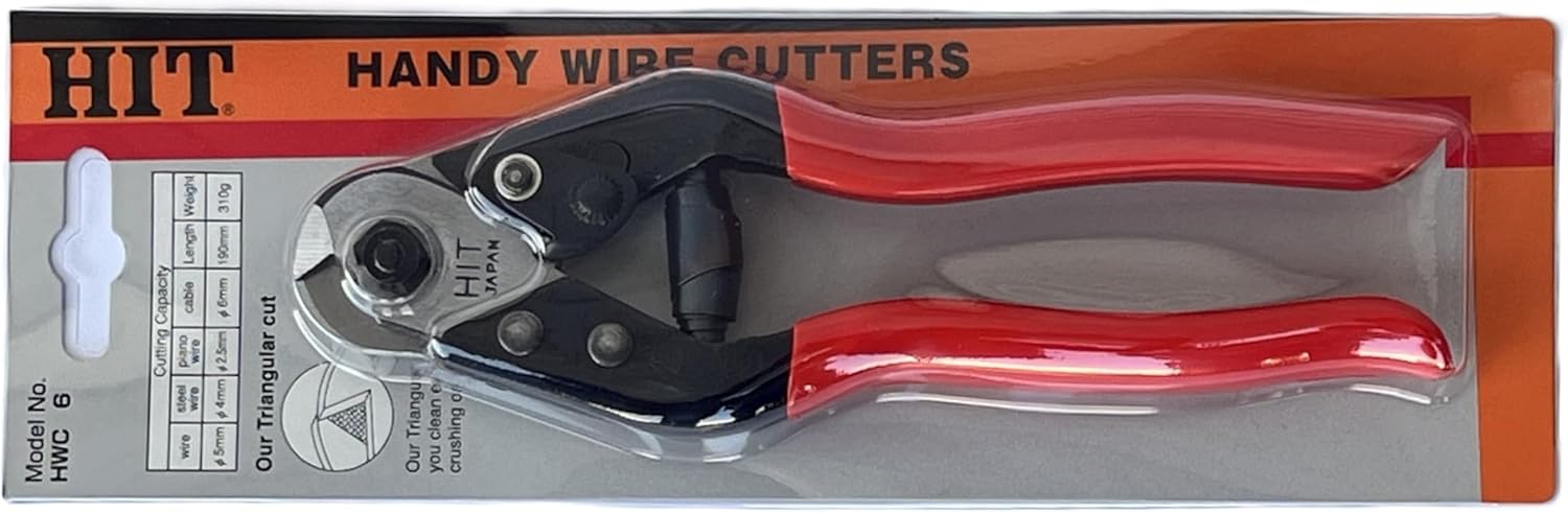 HIT Tools Steel Wire Rope Cable Cutter, Model No. HWC 6, 22-WRC75-3, Length 7 1/2 in (190 mm), Made in Japan