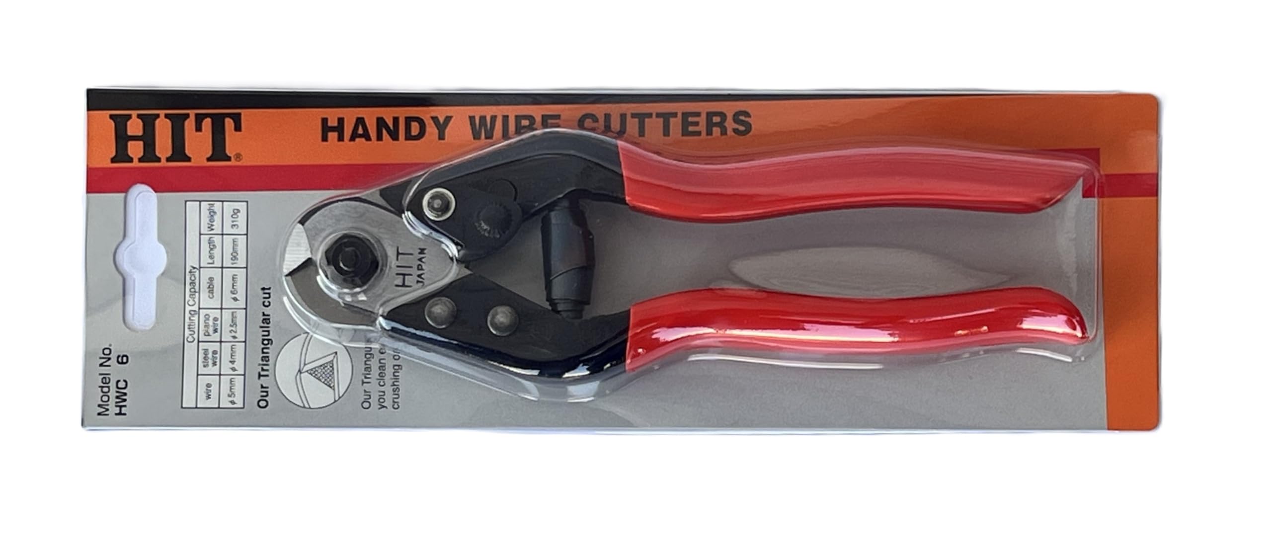 HIT Tools Steel Wire Rope Cable Cutter, Model No. HWC 6, 22-WRC75-3, Length 7 1/2 in (190 mm), Made in Japan
