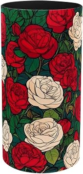 Floral Flower Red Roses Music Box Pen Holder Makeup Brushes Holder Cosmetic Storage for Home and Office