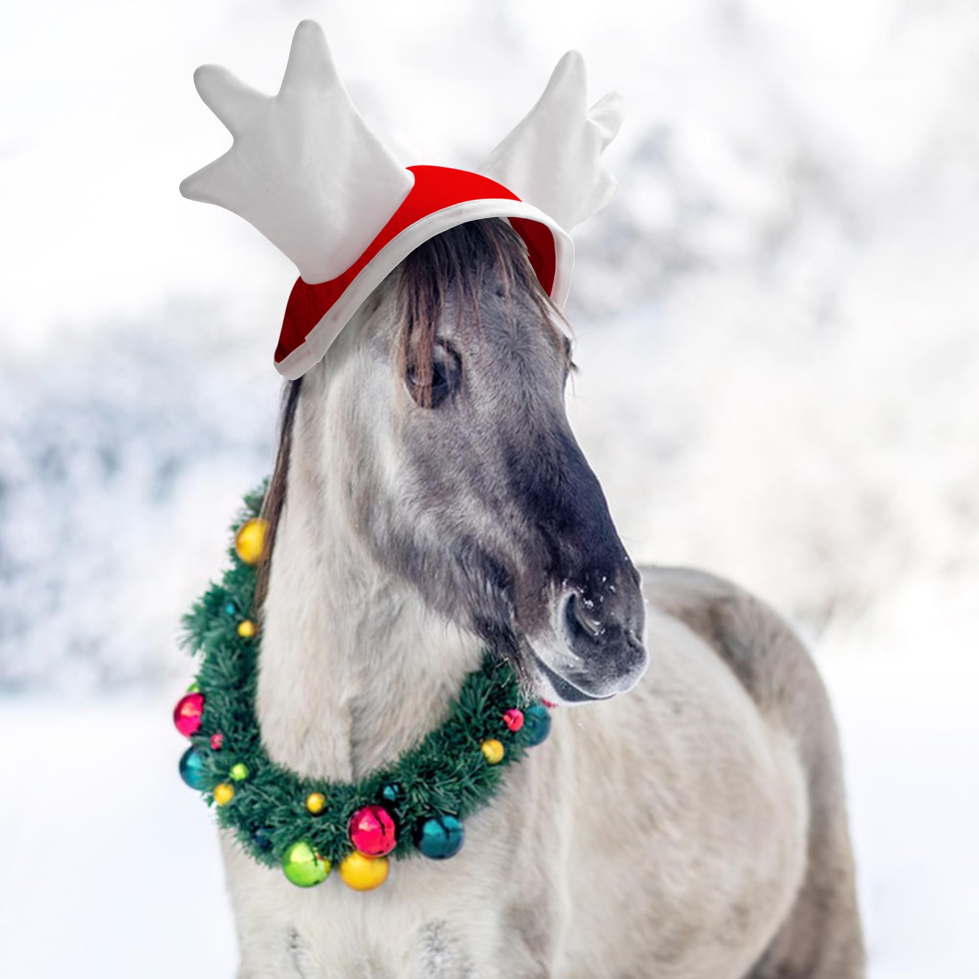 5 unidades/6 disfraces de Navidad de caballo, envoltura de terciopelo para piernas de caballo, sombrero de Snata, almohadilla de sillín para suministros de fiesta de vacaciones