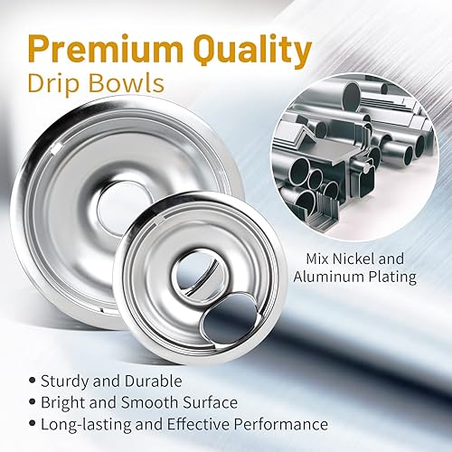 Miniatura 30 de W10196405 W10196406 - Sartenes de goteo para estufa eléctrica, compatibles con Whirlpool Electric Range-Thickening para evitar doblado, juego de 4