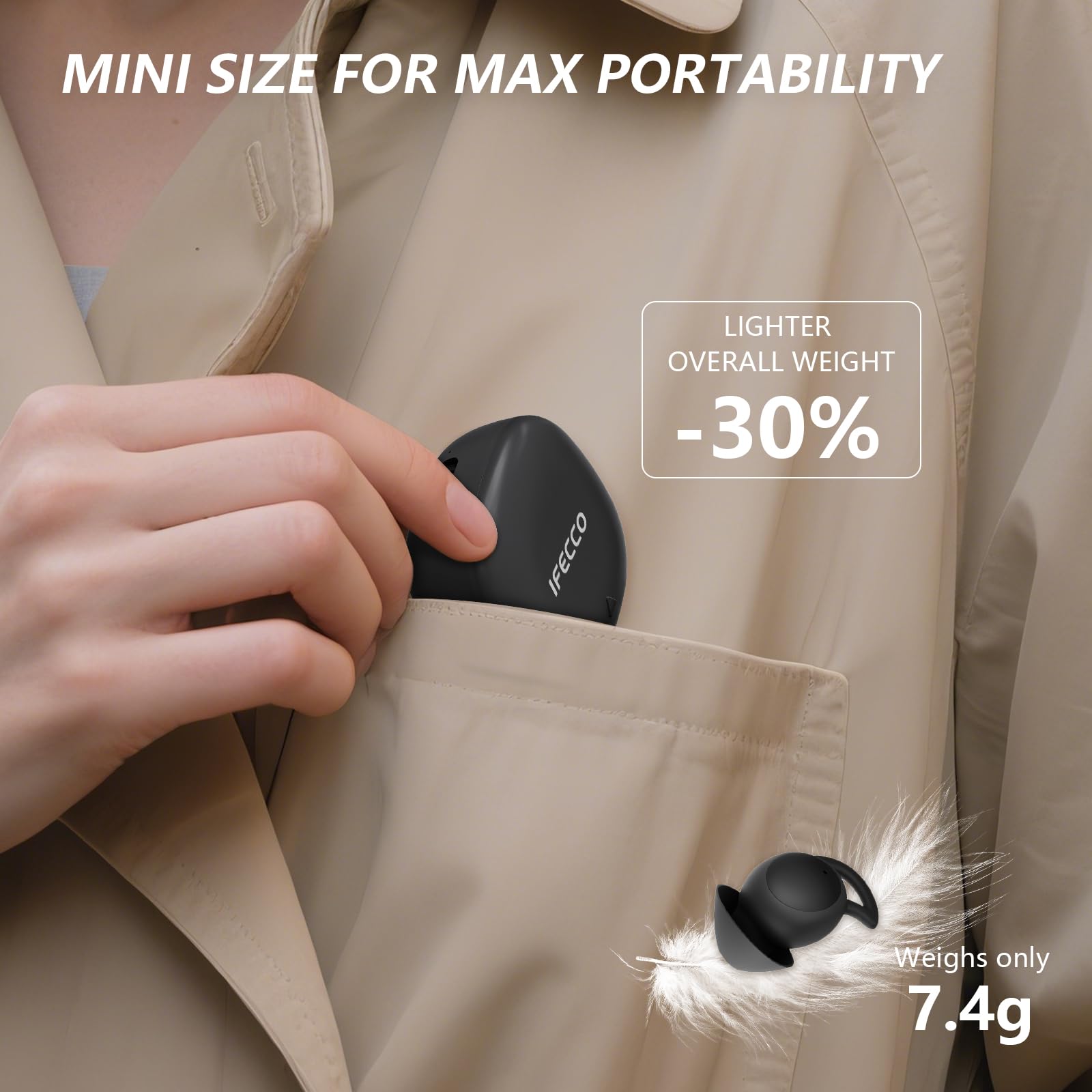 IFECCO SchlafKopfhörer Seitenschläfer, Mini In Ear Kopfhörer Bluetooth zum Schlafen, Kabellose Wasserdicht Unsichtbare Kopfhörer für Schlaf, Sport, Konzentration und Reisen (Schwarz)