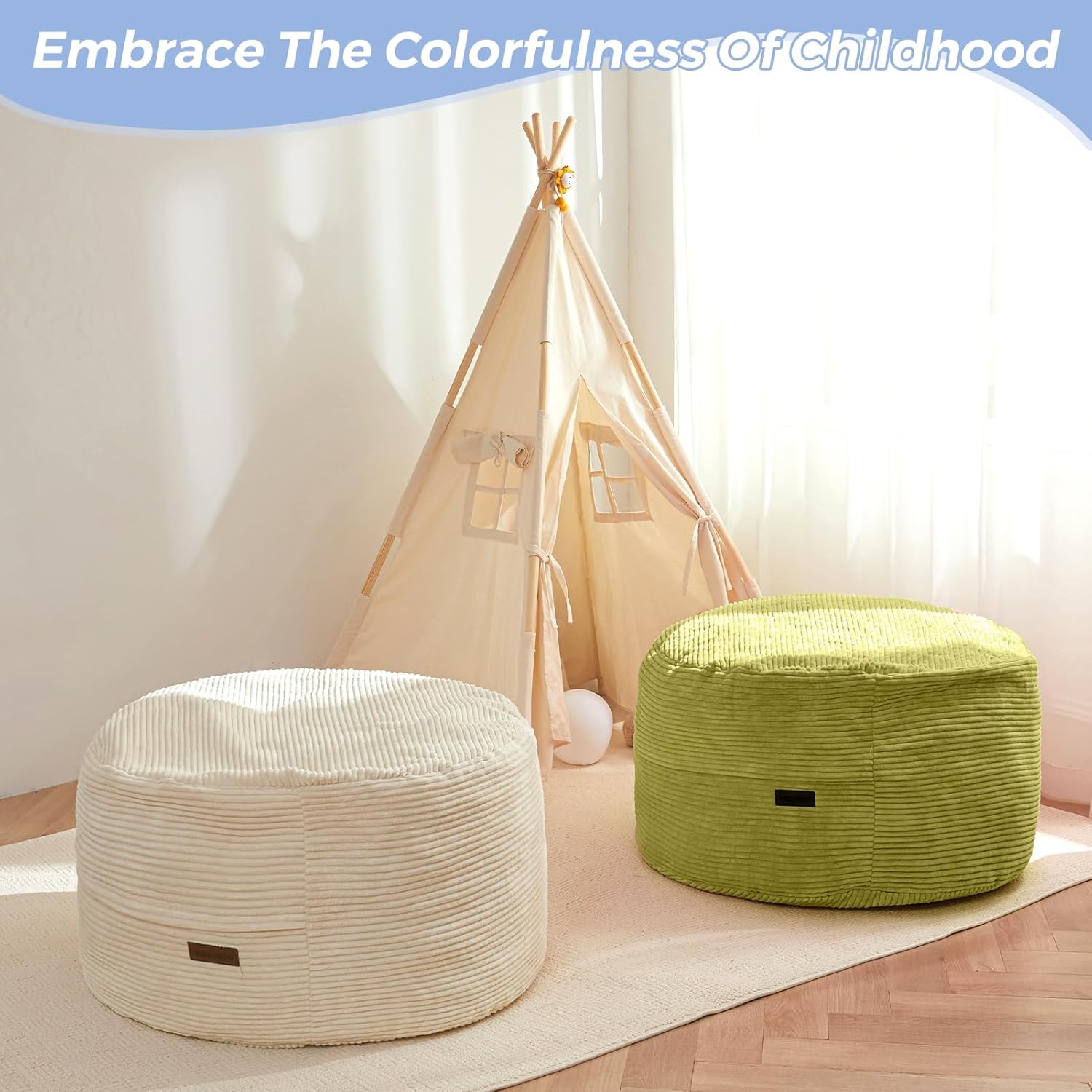 MAXYOYO Bean Bag Chair Bed for Kids, Convertible Bean Bag Folds from Lazy Chair to Floor Mattress Bed, Machine Washable Corded Fabric, Stuffed Floor Sofa Couch for Boys and Girls, Green